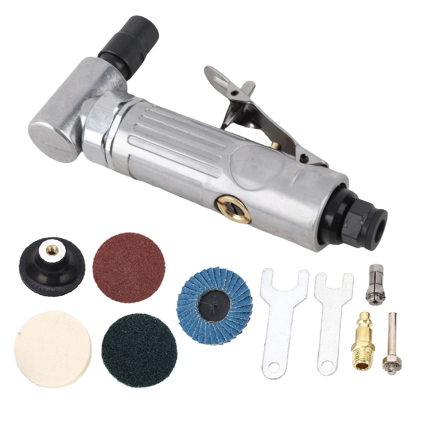 Druckluft-winkelschleifer-set (90°), 0,3 Ps, 1/4"- Und 1/8"-bohrfutter, Drehzahlregelung
