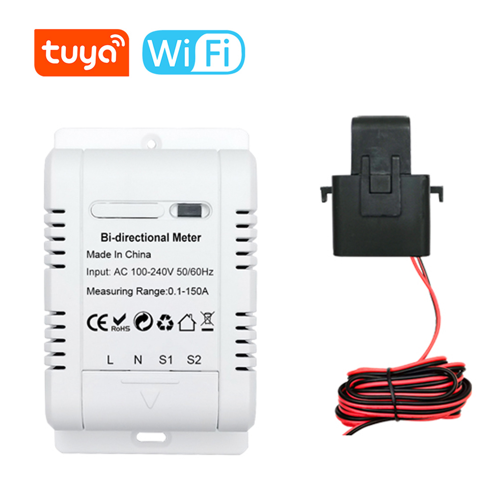 Tuya Smart Einphasen-bidirektionaler Wlan-energiezähler Für Photovoltaik-solaranlagen Mit 150-a-zangenstromsensor Zur Überwachung Von Verbrauch Und Produktion