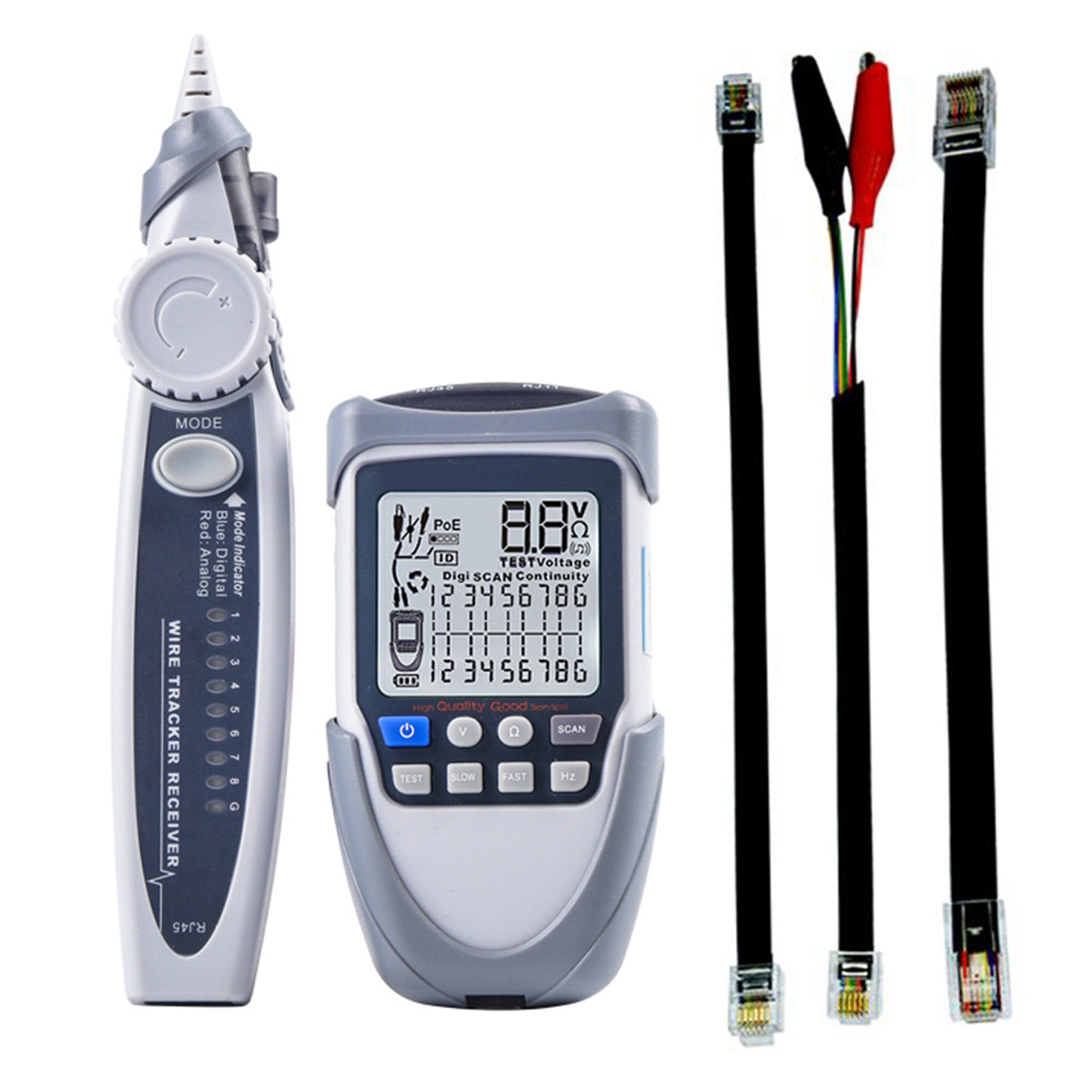 Tragbarer Netzwerkkabeltester Mit Großem Lcd-bildschirm, Digitaler Kabelverfolgung, Durchgangsprüfung, Batteriespannungs- Und Polaritätsprüfung, Poe-test, Multifunktionsanzeige Mit Taschenlampe