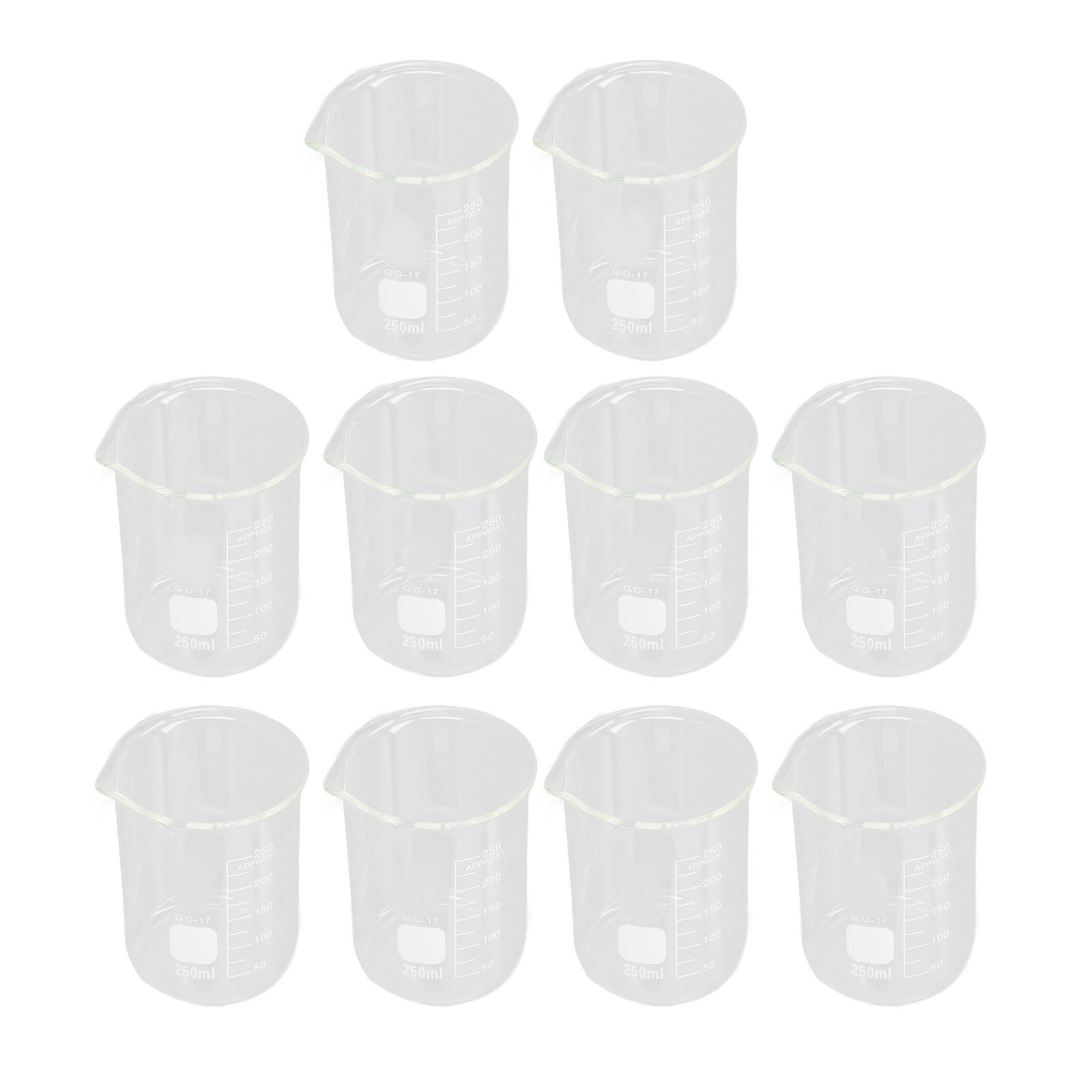Set Aus 10 Erlenmeyerkolben Aus Borosilikatglas, 250 Ml, Großes Fassungsvermögen, Gut Sichtbare Graduierung, Für Labor, Unterricht Und Heimgebrauch.