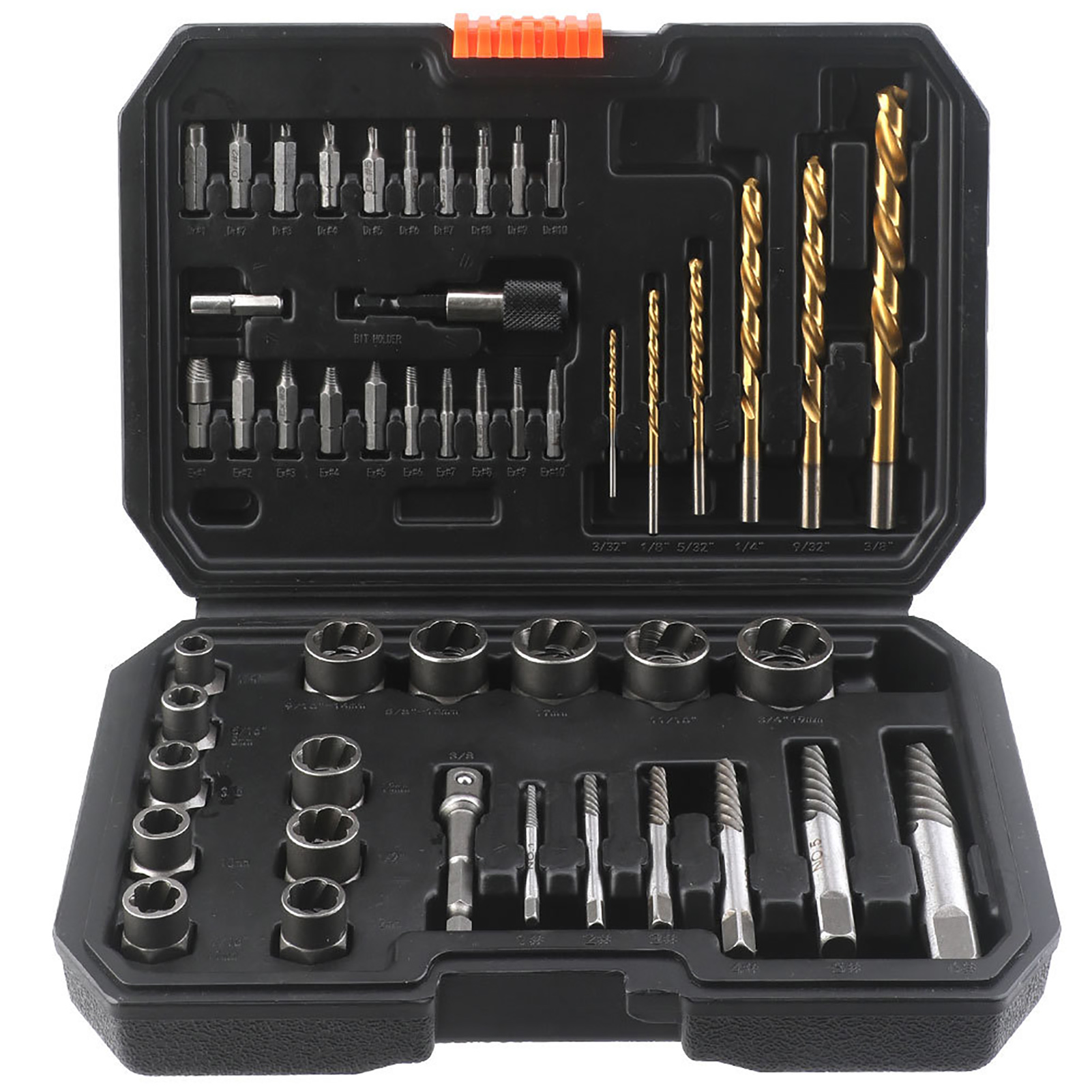 48-teiliges Set Inklusive Schlagbolzenausdreher, Schraubenausdreher Und Werkzeug Für Beschädigte Schrauben 13 Bolzenausdreher, 6 Hss-bohrer, 6 Spiralschraubenausdreher, 20 Schraubenausdreher Und Bohre