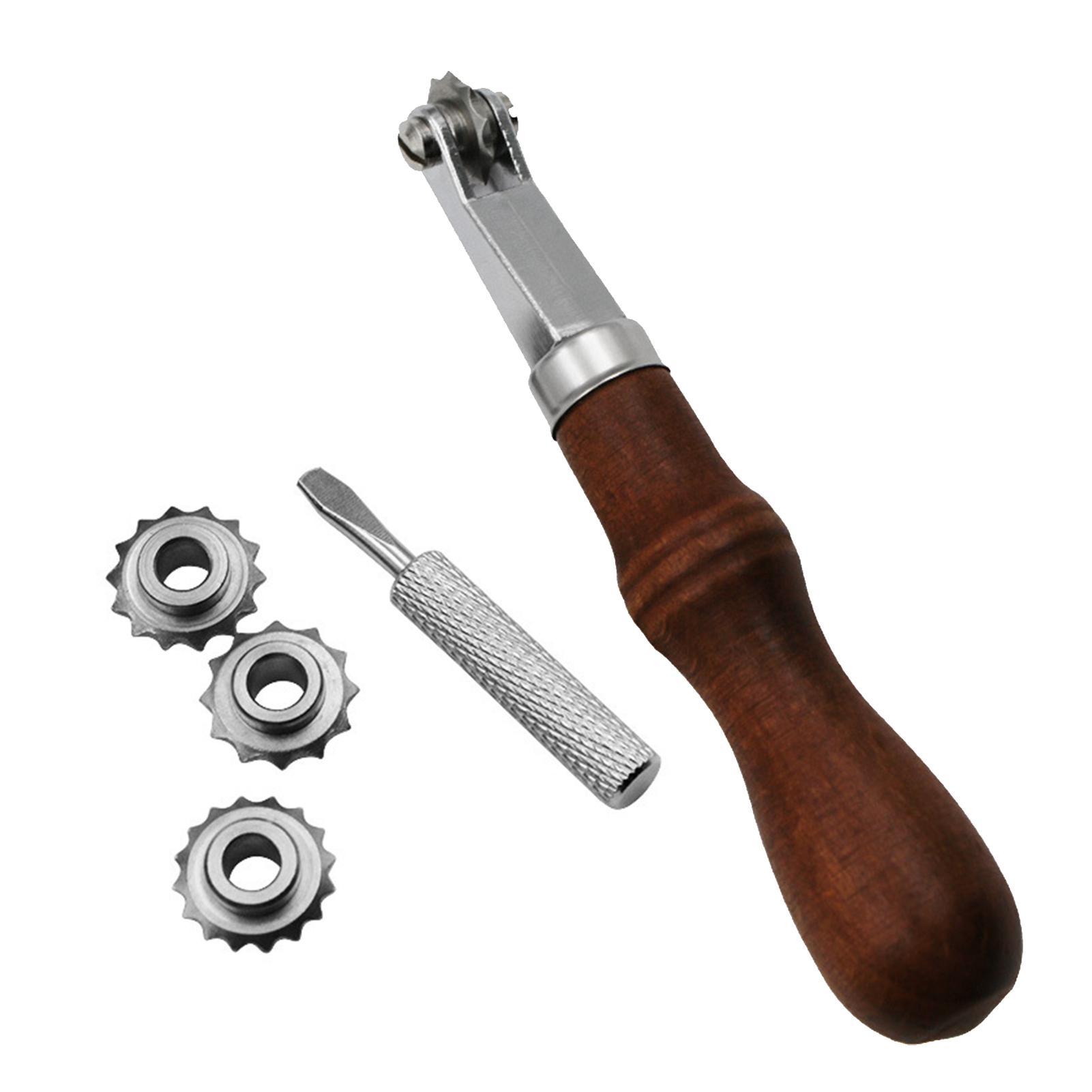 Set Mit 6 Ledermarkierungswerkzeugen: Abstandshalter, Rillenwerkzeug Und Nähräder, 3/3,5/4/5 Mm, Stahllegierung, Holz, 139 Mm, Für Lederarbeiten Und Heimwerkerprojekte
