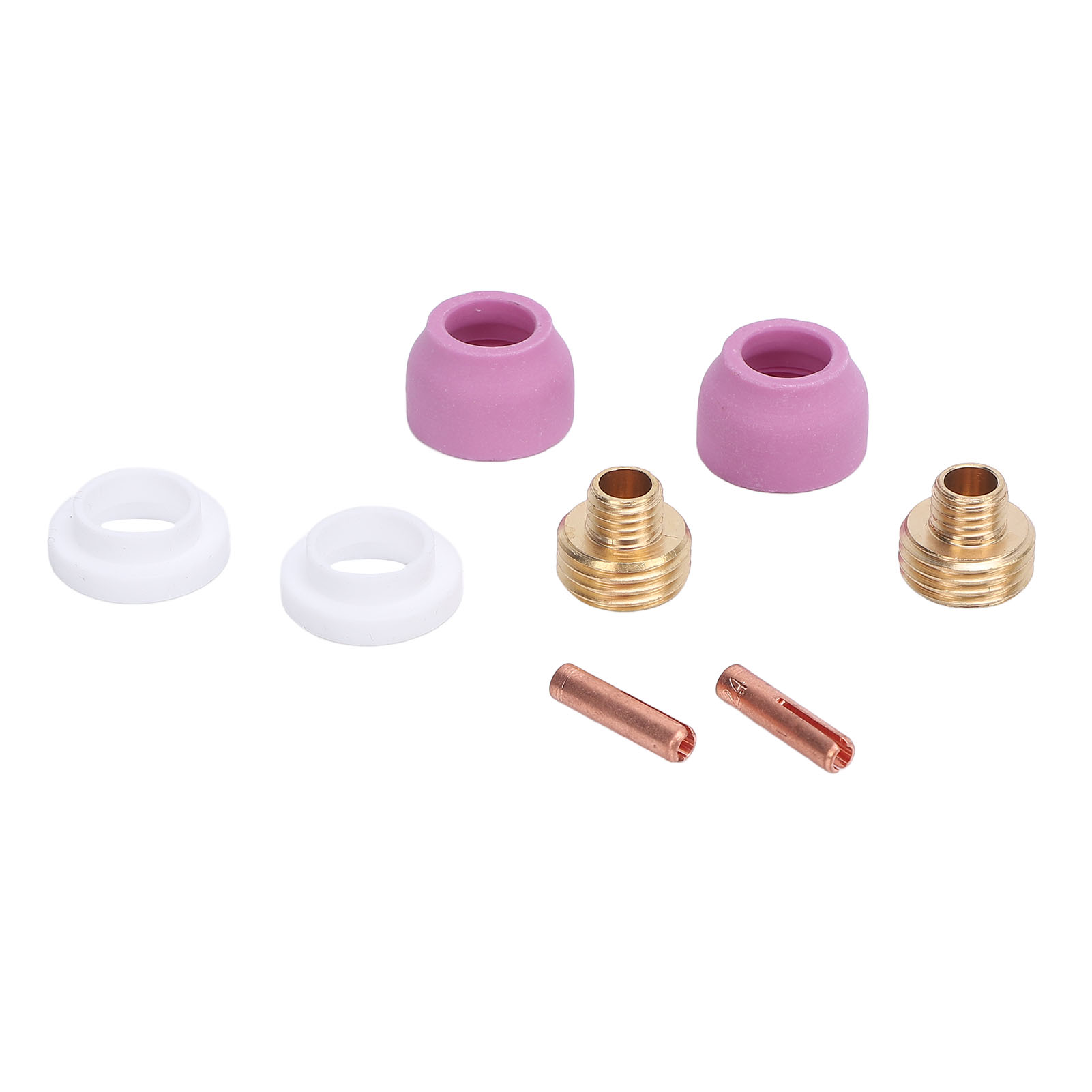 Set Mit 8 Schweißbrennerzubehörteilen: 2,4-mm-anschluss, 2,4-mm-elektrodendorn, Ptfe-keramikdüse, Frontkappe