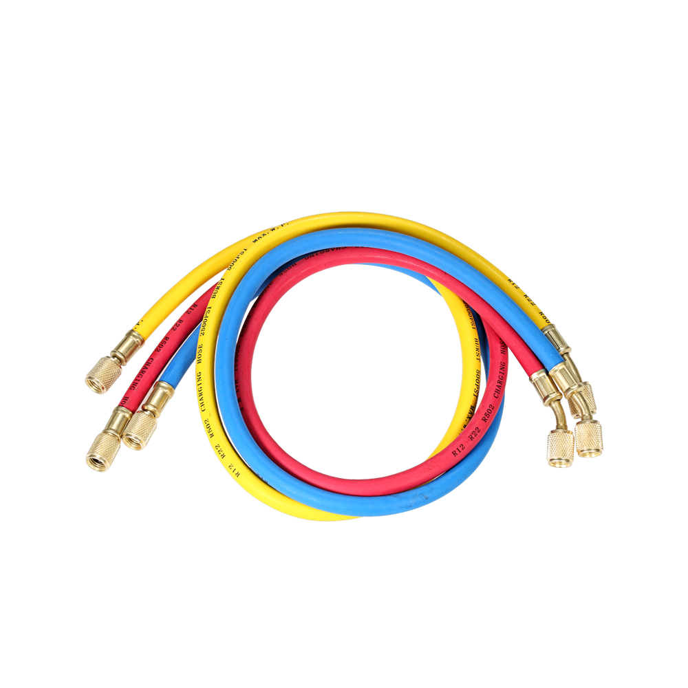 Satz Mit 3 Kältemittel-befüllschläuchen, 1/4 Zoll Sae-innengewinde, Rot, Gelb, Blau, 500 Psi, 2500 Psi, Kupfer-gummi, 910 Mm, Für R12, R22, R502, R410a, R134a