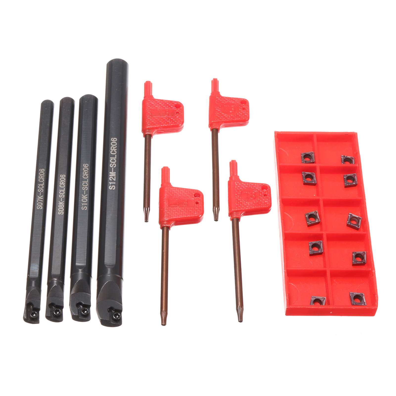 Drehwerkzeugsatz Für Metalldrehmaschinen: 4 Ausdrehstangen S07k/s08k/s10k/s12m-sclcr06, 10 Hartmetall-wendeschneidplatten Ccmt060204, 4 Verstellbare Schraubenschlüssel Für Die Bearbeitung Kleiner Bohr