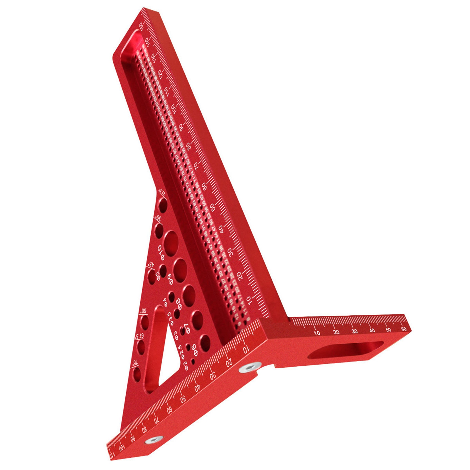 3d-winkelmesser Mit Mehreren Positionen, Rotes Aluminium, 150 Mm, Für Heimwerkerarbeiten, Holzbearbeitung, Schreinerei, Gravuren, Bohrungen Bei 22,5°, 30°, 45°, 60°, 67,5° Und 75°, Mit Spitze