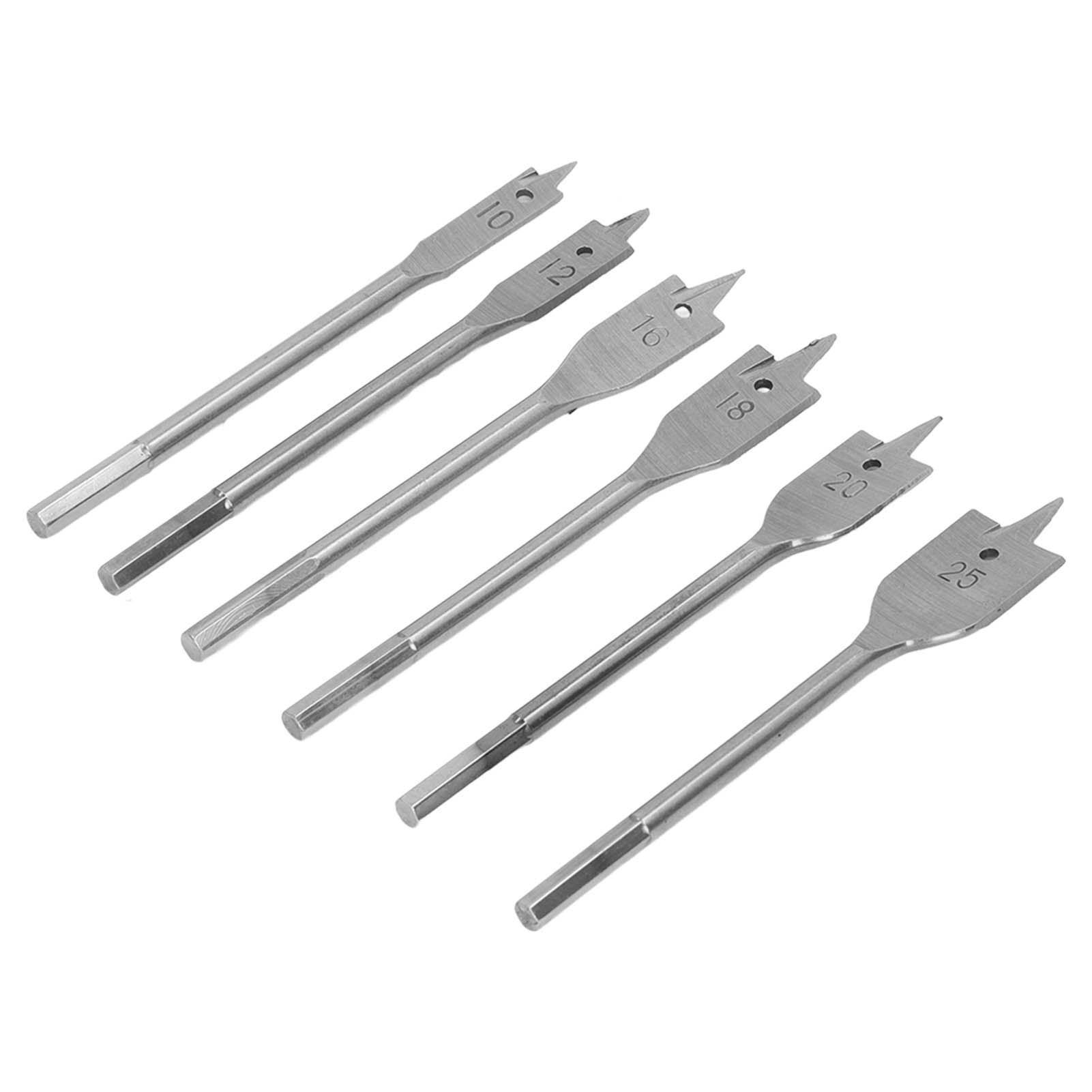 Set Mit 6 Flachen Bohrern Aus Hochkohlenstoffhaltigem Stahl Mit Sechskantschaft Zum Bohren In Holz, Mit 3 Schneidkanten