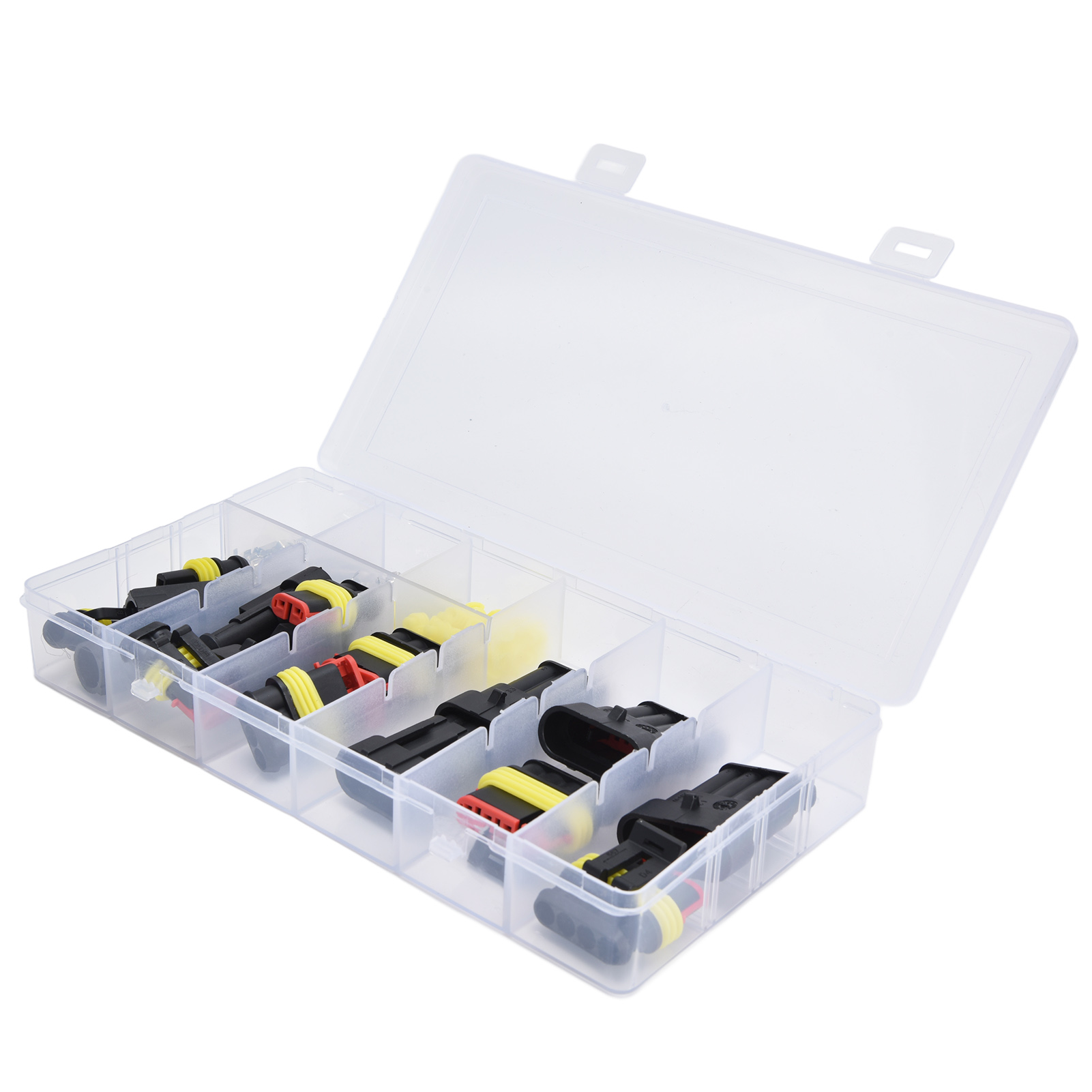 Set Mit 96 Wasserdichten Elektrischen Steckverbindern Für Autos, Motorräder Und Boote, Stecker Und Buchsen, Mit Klemmen, Gehäusen Und Silikonsteckern.