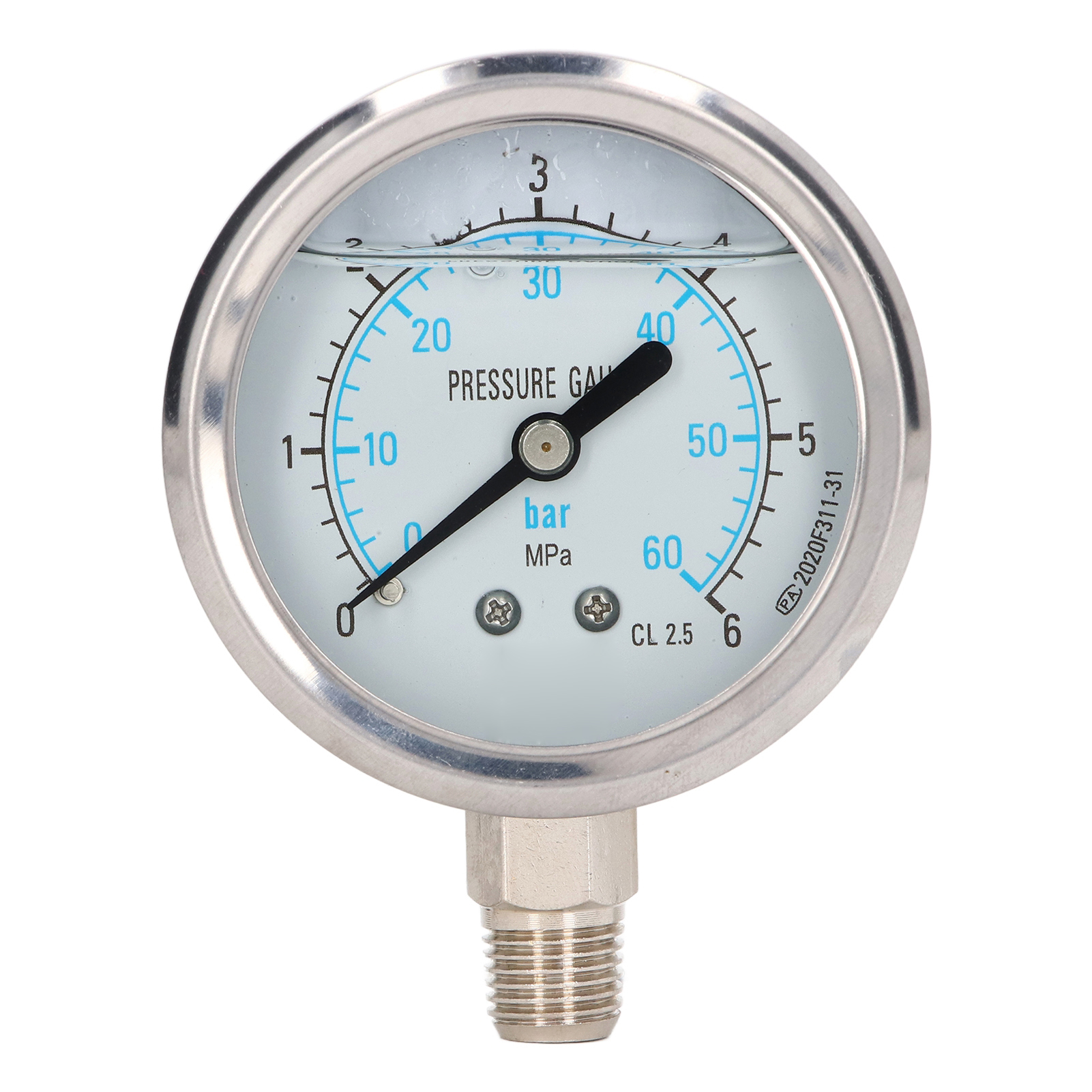 Vibrationsarmes Öldruckmanometer Aus Edelstahl, 1/4-zoll-npt-anschluss Unten, 0–6 Mpa