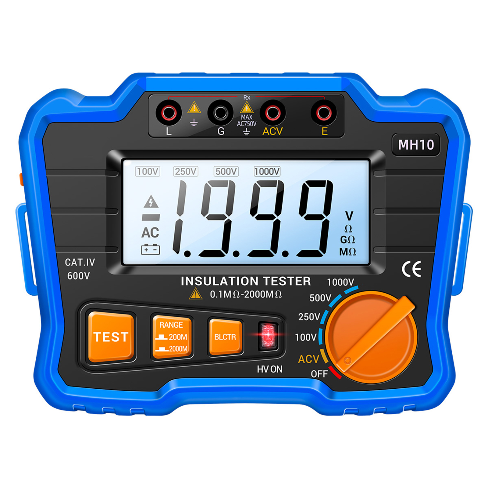 Digitales Megohmmeter Mit Hintergrundbeleuchtetem Lcd-display, Isolationswiderstandsmessung 100 V/250 V/500 V/1000 V