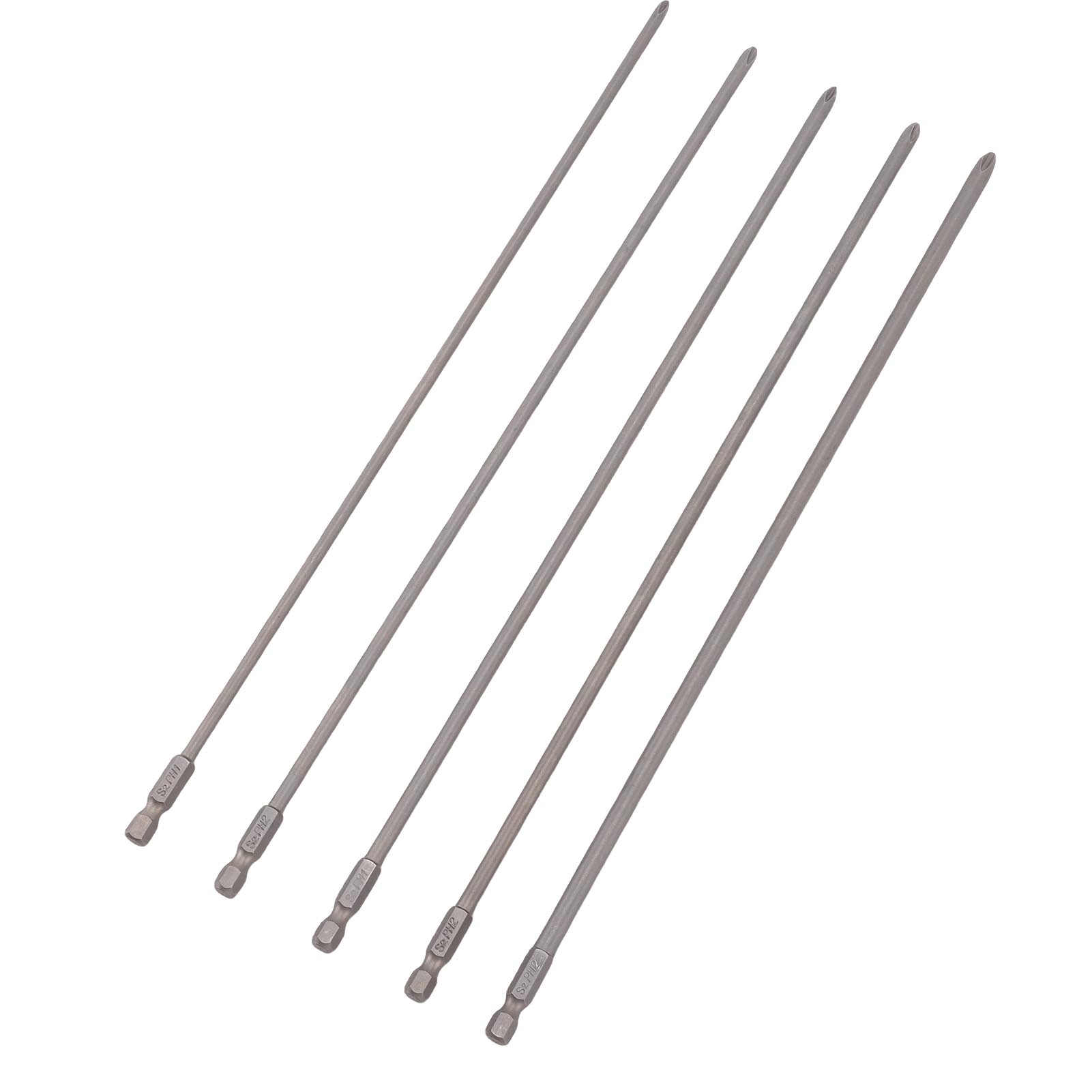 5er-set Ph 1/4"-sechskantschraubendreherbits Mit Langem Schaft, Ph1 Und Ph2, S2-legierungsstahl, Industriequalität, Für Elektrische Bohrmaschinen, 300 Mm