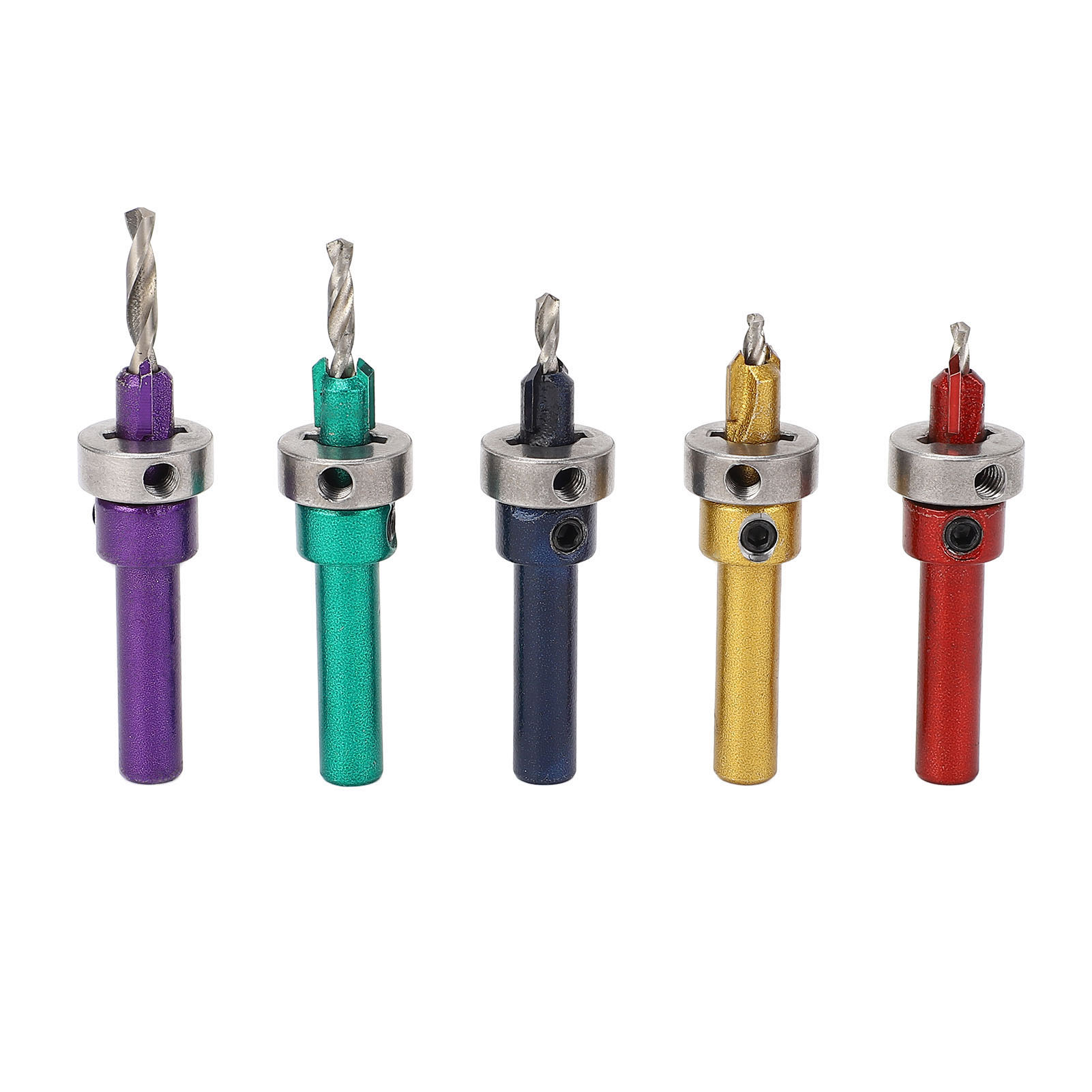 Set Mit 5 Verstellbaren Kegelbohrern Für Holz, 40crv-stahl Und Hss, Für Baustellenbohrungen, 5 Farben, 2,8–4,0 Mm