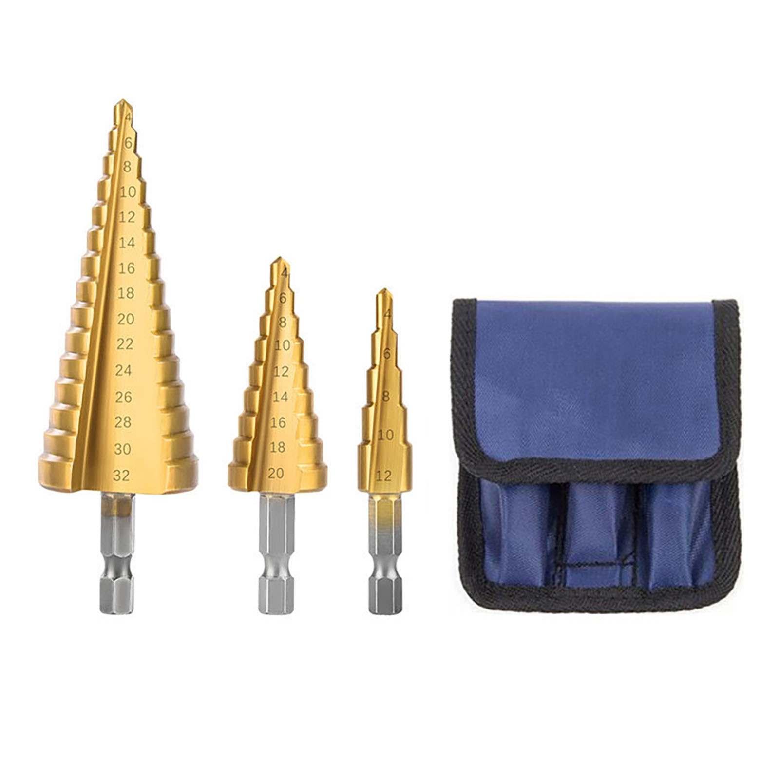 Set Mit 3 Stufenbohrern Im Pagodenstil Mit Sechskantschaft, Rostbeständigem Schnellarbeitsstahl Für Gusseisen