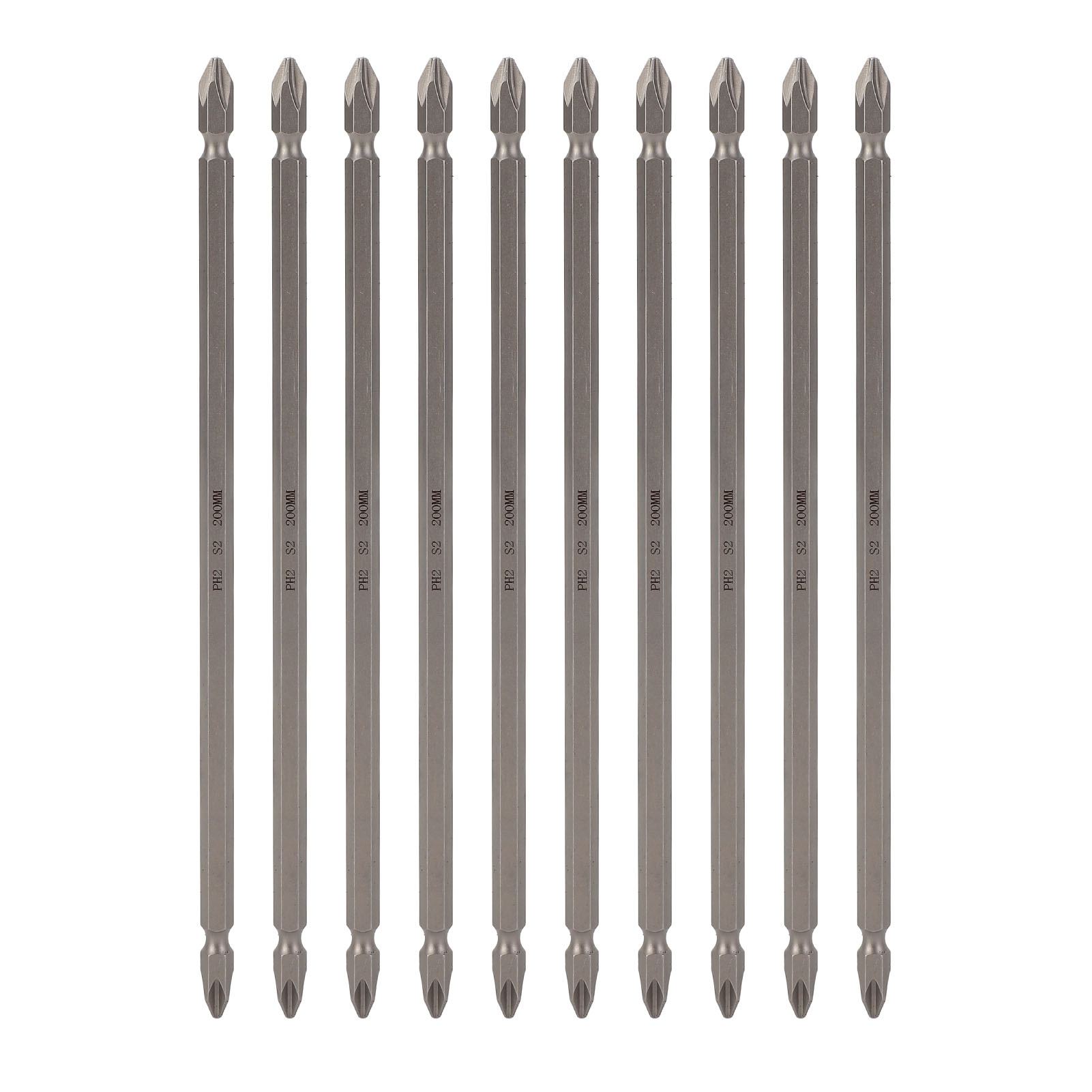 Set Mit 10 Doppelseitigen Kreuzschlitzschraubendreherbits, 200 Mm, 1/4-zoll-sechskantschaft, Stahl S2 Ph2