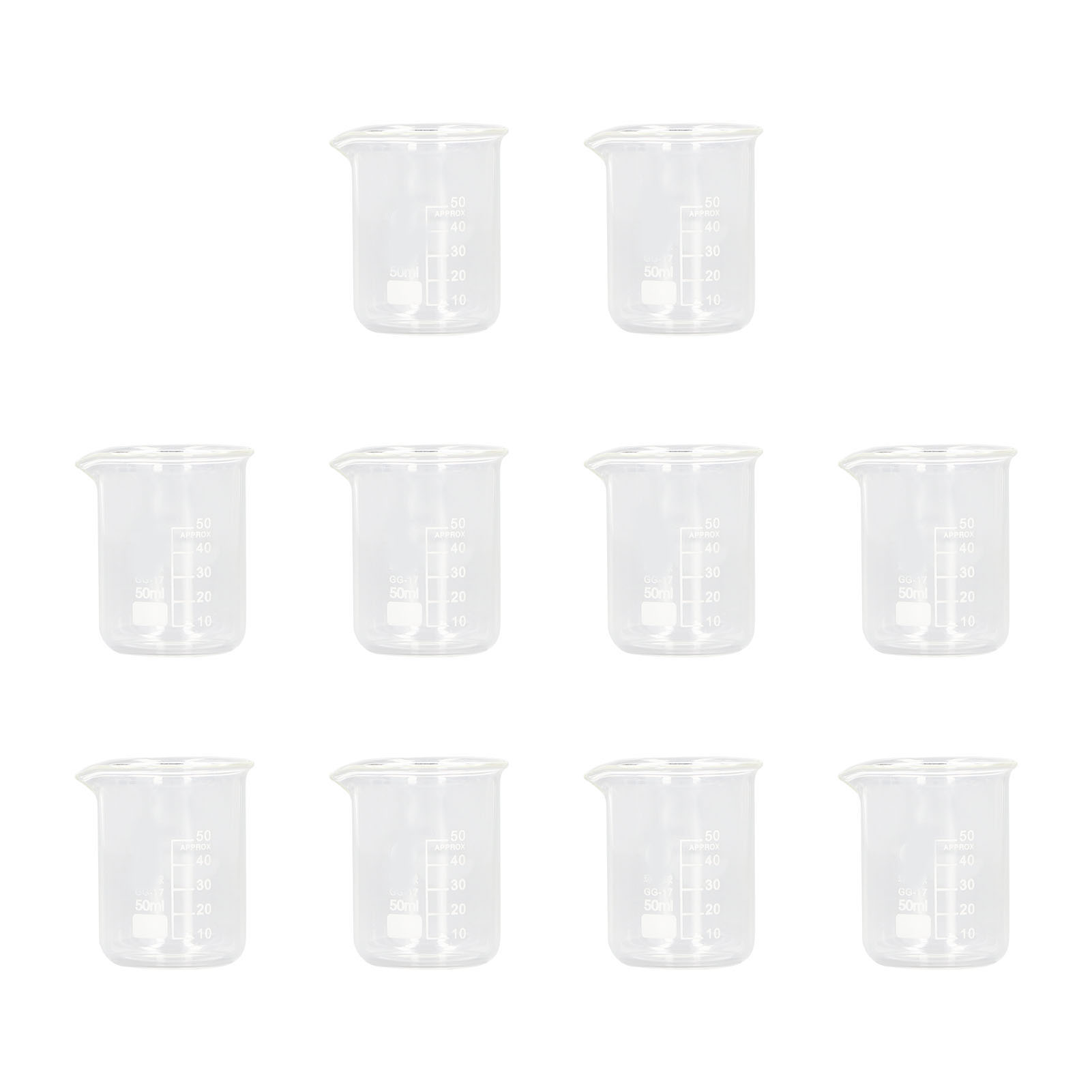 Set Aus 10 50-ml-borosilikatglasbechern, Dickwandige Messzylinder Mit Klarer Und Genormter Graduierung Für Laborzwecke