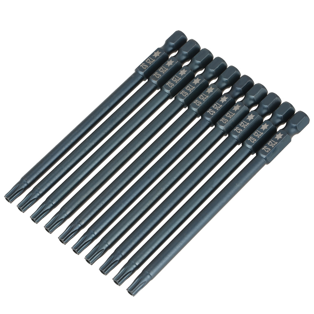 Set Mit 10 Magnetischen T25-sternschraubendreherbits Mit 6,35 Mm (1/4") Sechskantschaft, 100 Mm Länge, S2-legierungsstahl, Blauer Oberfläche