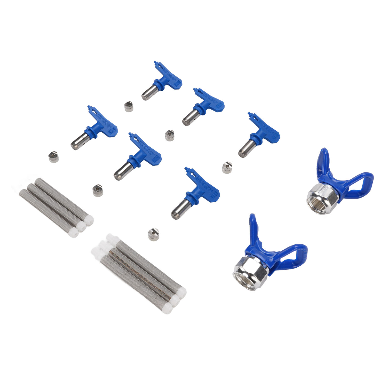 Set Mit 6 Farbspritzdüsen (211, 315, 417, 517, 515, 523) Inklusive 2 Haltern Und 6 Filtern Für Airless-spritzgeräte, Edelstahl, Abs, Blau