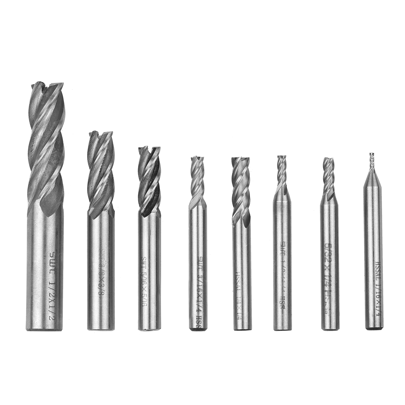 Satz Mit 8 Hss-schnellstahl-schaftfräsern, 4 Schneiden, Gerader Schaft, 1/16"-1/2" Zum Bohren Und Fräsen Von Metall, Holz Und Kunststoff
