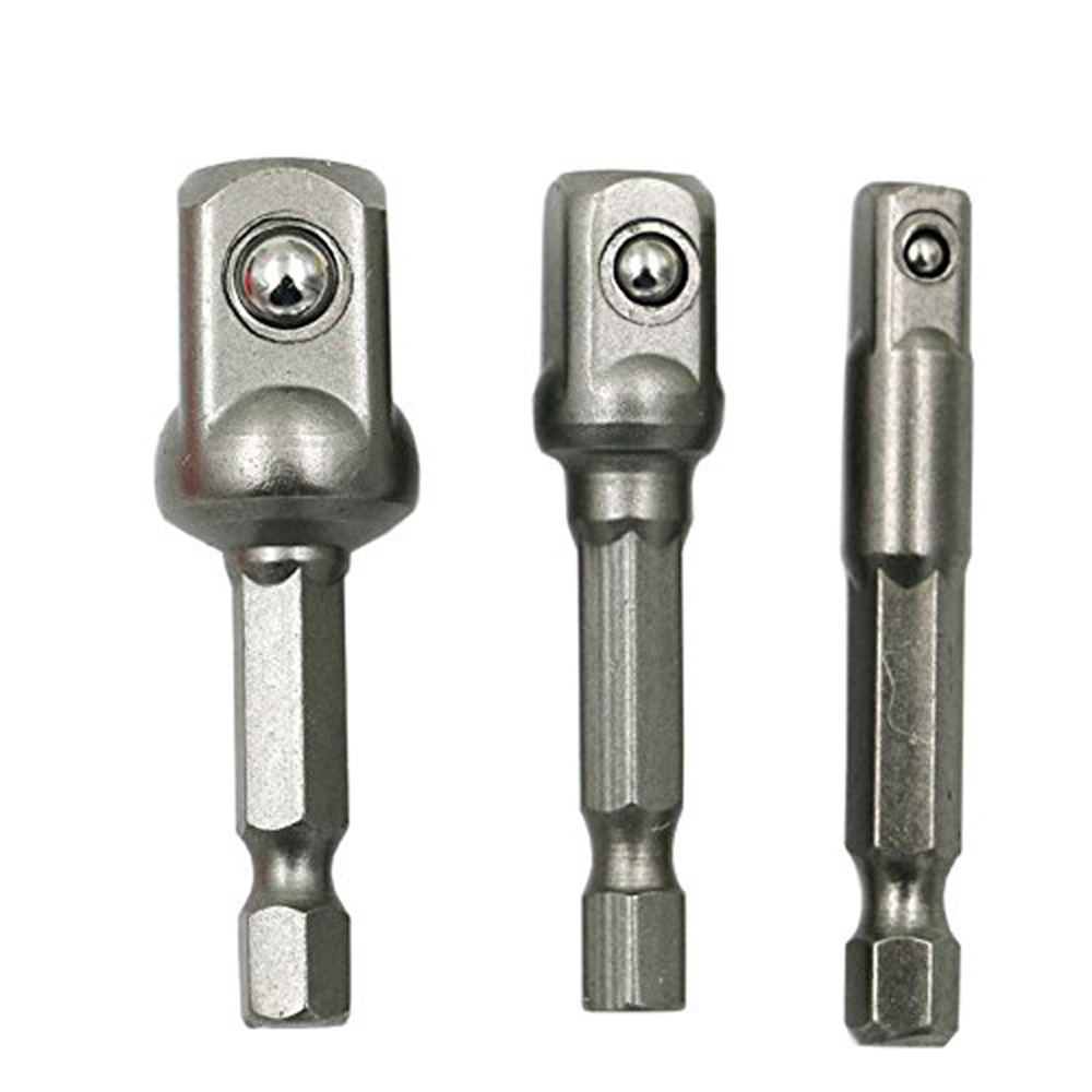 Set Mit 3 Steckschlüsseladaptern Aus Chrom-vanadium-stahl, Sechskantschaft Auf 1/4", 3/8" Und 1/2", Verlängerung Für Bohrmaschine Und Schraubendreher