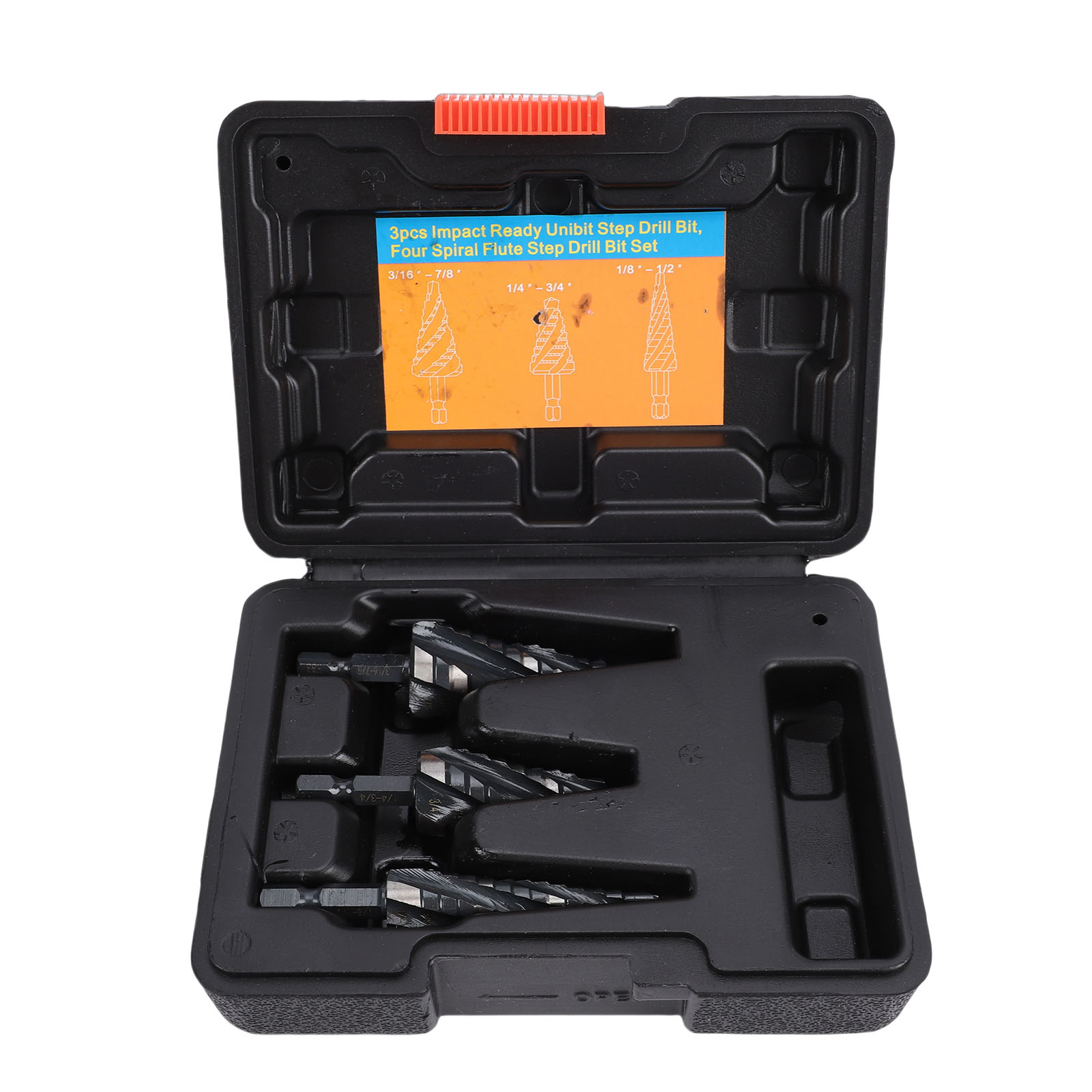 Set Mit 3 Spiralstufenbohrern Aus Hss Mit 4-schneidigem Sechskantschaft Für Metall, Aluminium, Holz Und Kunststoff: 1/8-1/2", 1/4-3/4", 3/16-7/8