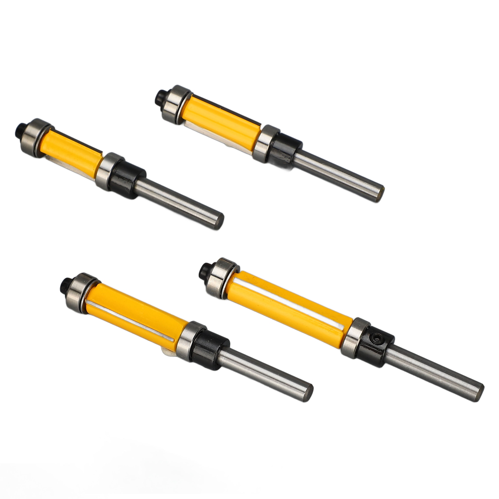 Set Mit 4 Bündigfräsern, 2 Größen, 1/4" Schaft, 1/2" Schnittdurchmesser, Mit Oberen Und Unteren Lagern