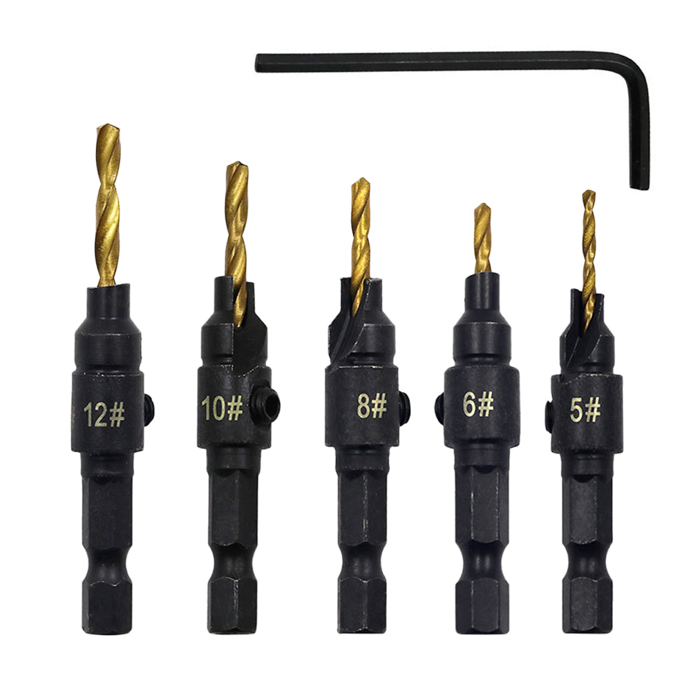 Set Mit 5 Hss-senkbohrern Inklusive 1 Kostenlosem Innensechskantschlüssel Für Holzbearbeitung Und Möbelbau