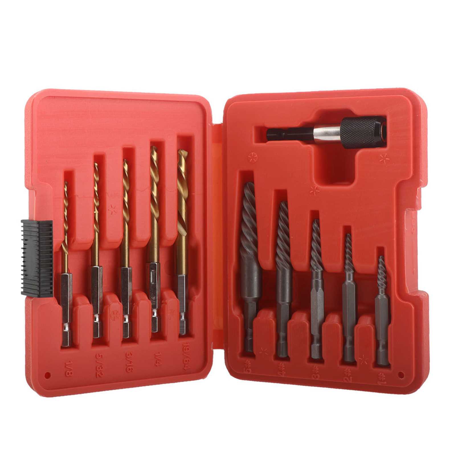 Set Mit 11 Schraubenausdrehern Und Bohrern Auf Der Linken Seite, Bestehend Aus 5 Ausdrehern, 5 Hss-bohrern Und 1 Adapter, Bolzenausdreher Und Hss-kobaltstahlbohrer Zum Entfernen Beschädigter Schrauben