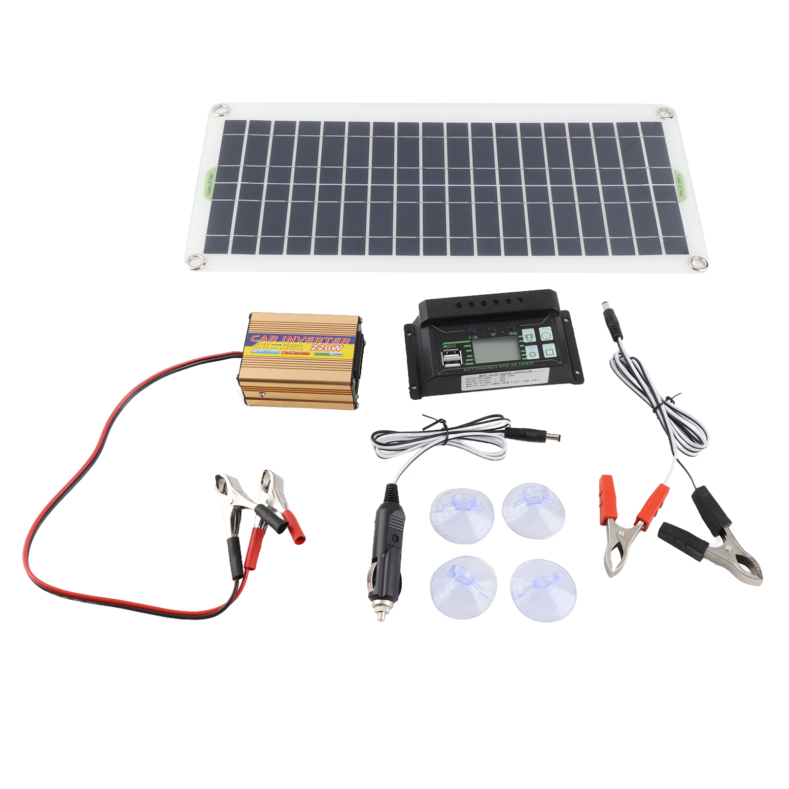 30-w-solarpanel-set Mit 30-a-ladegerät, Zwei Usb-anschlüssen Und 220-w-wechselrichter Für Den Außenbereich (ip65)