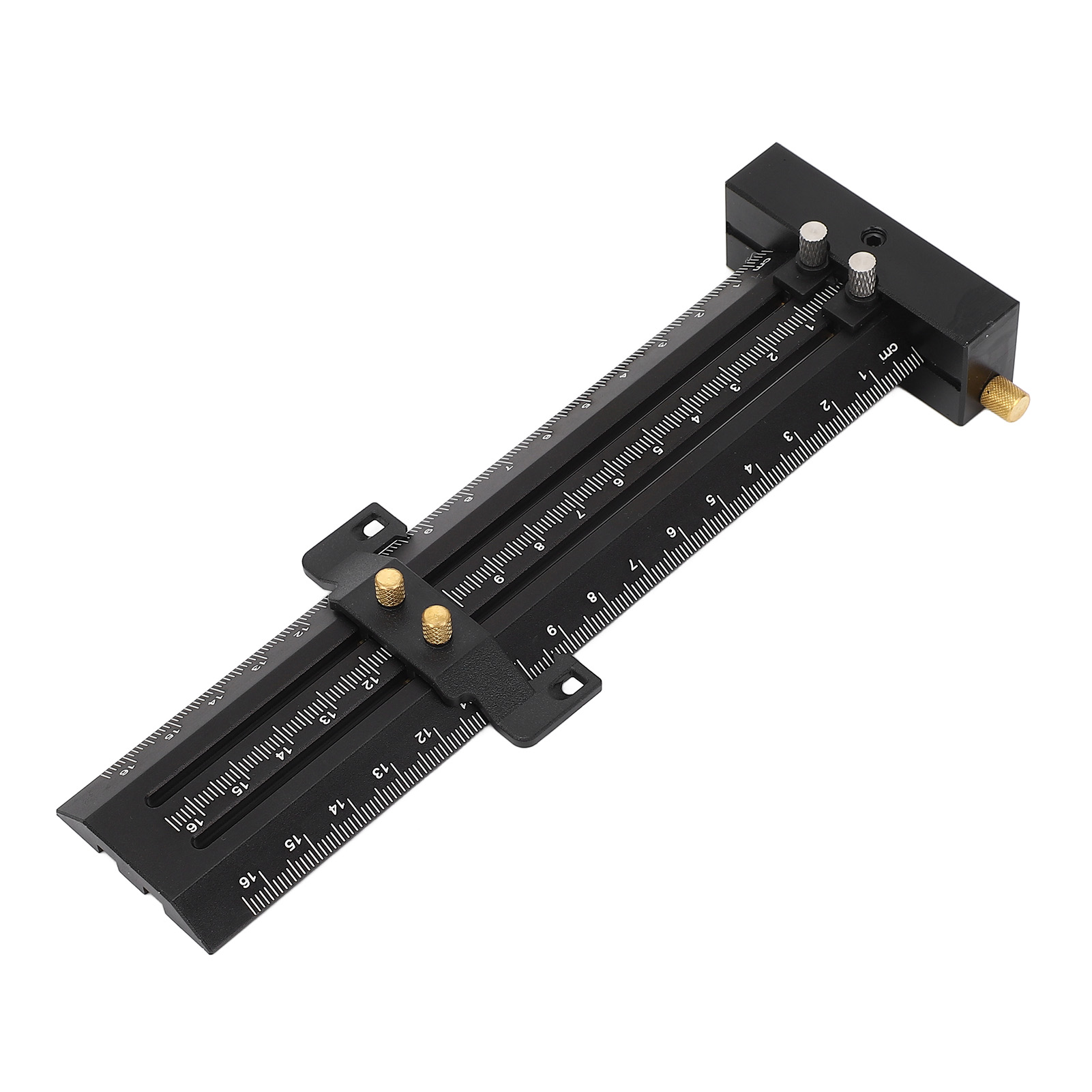 T-förmiges Lineal Aus Aluminiumlegierung Mit Doppelpunkten Zum Vertikalen Parallelanzeichnen Von Holz, 16 Cm, Schwarz