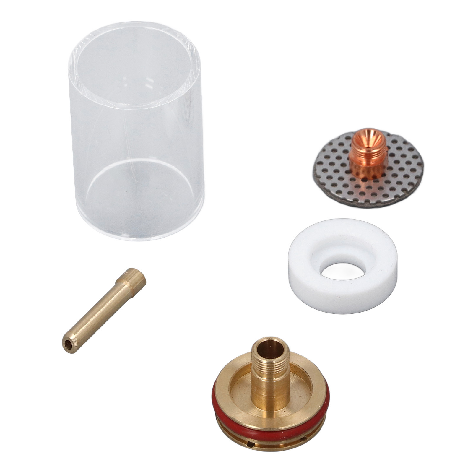 Set Mit 5 Zubehörteilen Für Wig-schweißbrenner: Glasschlacke, Elektrodenklemme, Anschlussstück, Ptfe-frontabdeckung Für Wp 17, Wp 18, Wp 26
