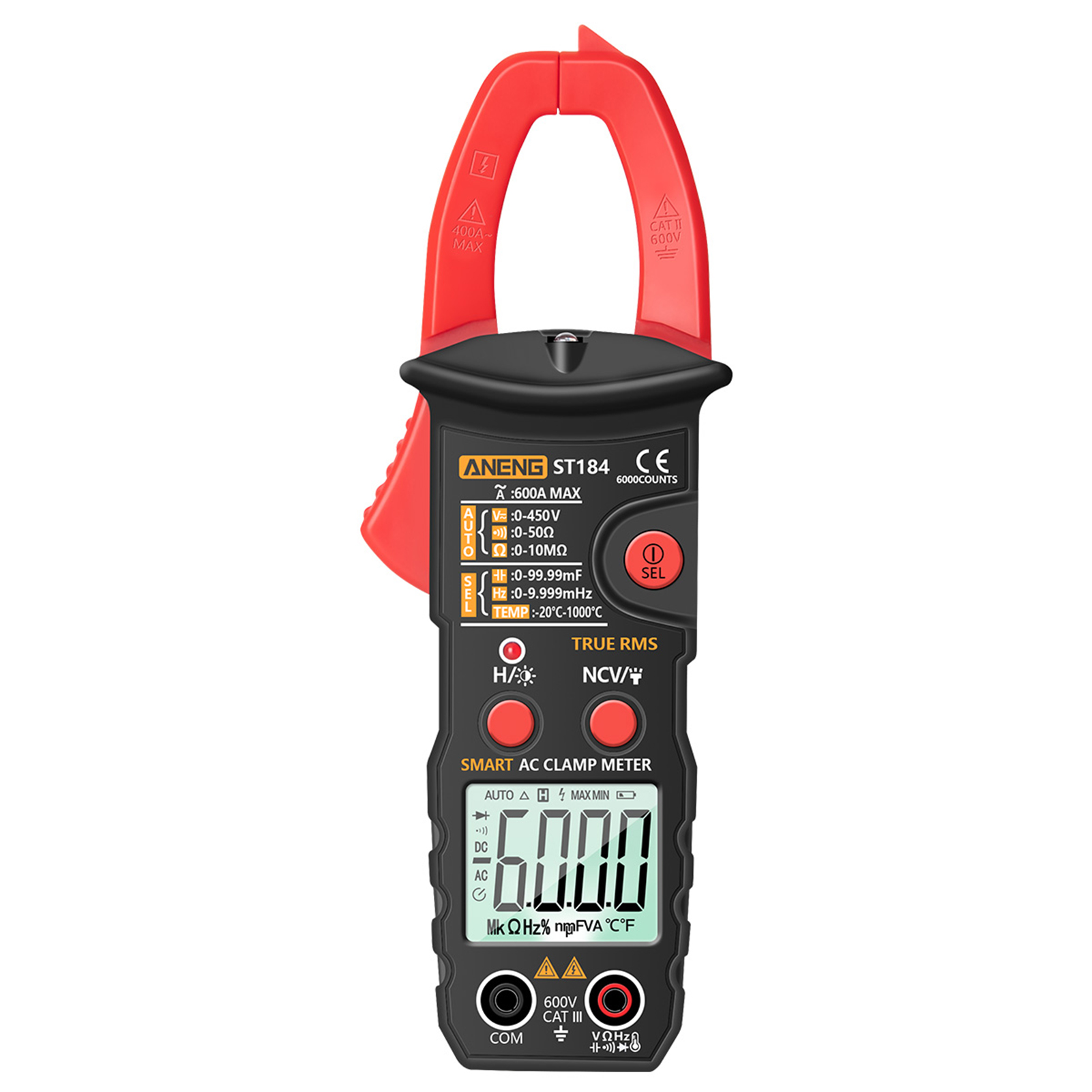 Aneng Stromzangen-digitalmultimeter Mit Effektivwertmessung In Echtzeit, Gleich- Und Wechselspannung, Wechselstrom, Widerstand, Kapazität, Durchgangsprüfung, Diodenprüfung, Frequenzmessung Und Thermom