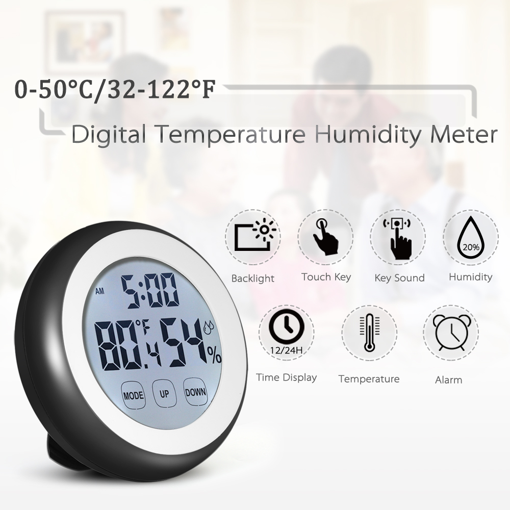Digitales Thermometer-hygometer Mit Wecker, Beleuchteten Touch-tasten, °c/°f