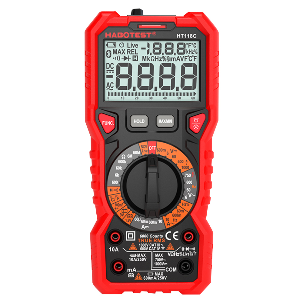 Habotest Ht118c Digitalmultimeter Mit Manueller Bereichswahl, 6000 Counts Rms-messung, Ac/dc-spannung, Strom, Widerstand, Kapazität, Frequenz, Temperatur, Ncv-test, Dioden- Und Batterietest Mit Hinter