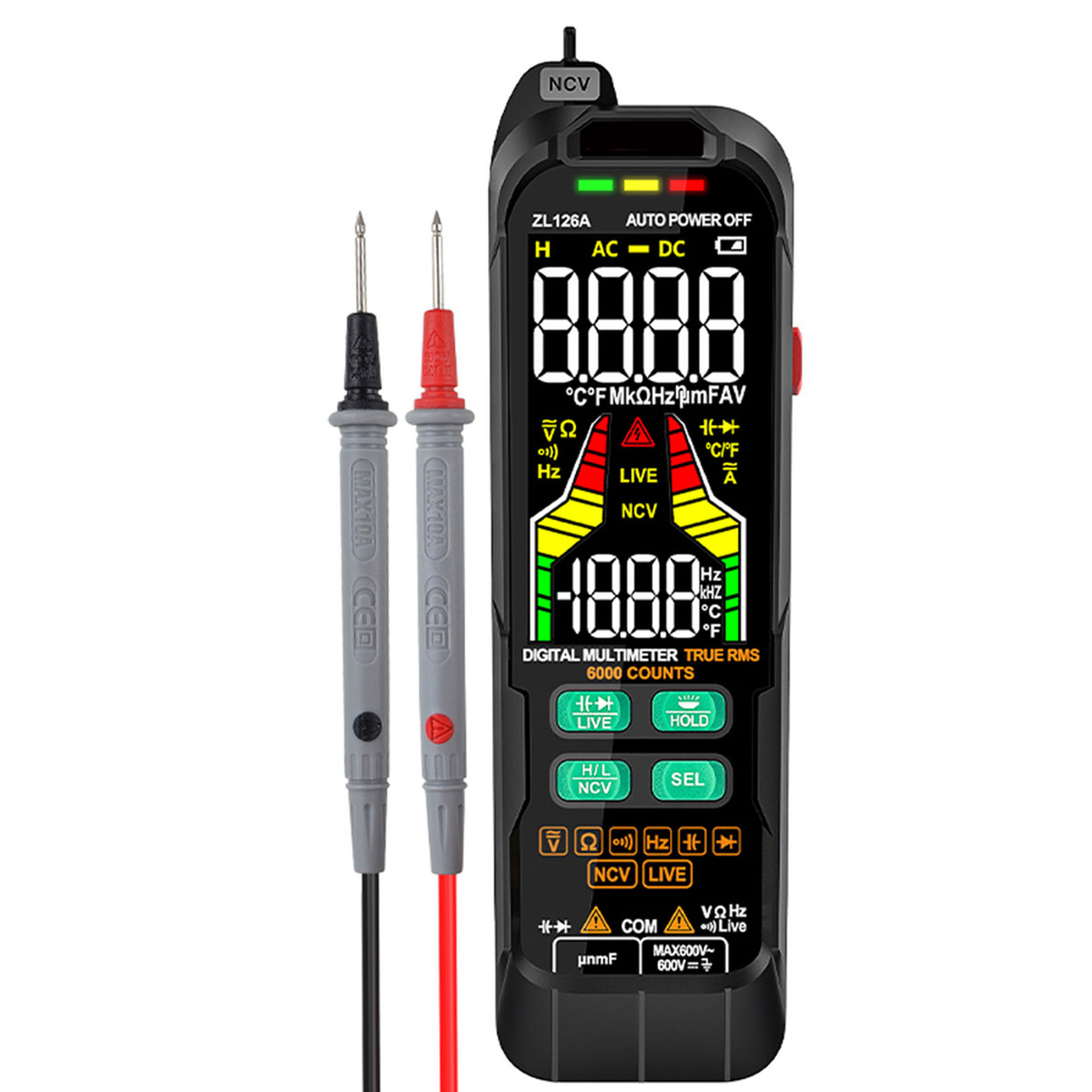 Professionelles Digitales Multimeter Mit Wechsel- Und Gleichstromprüfer, Effektivwert-spannungsmessgerät, Kapazitätsmessgerät Und Multifunktionsthermometer
