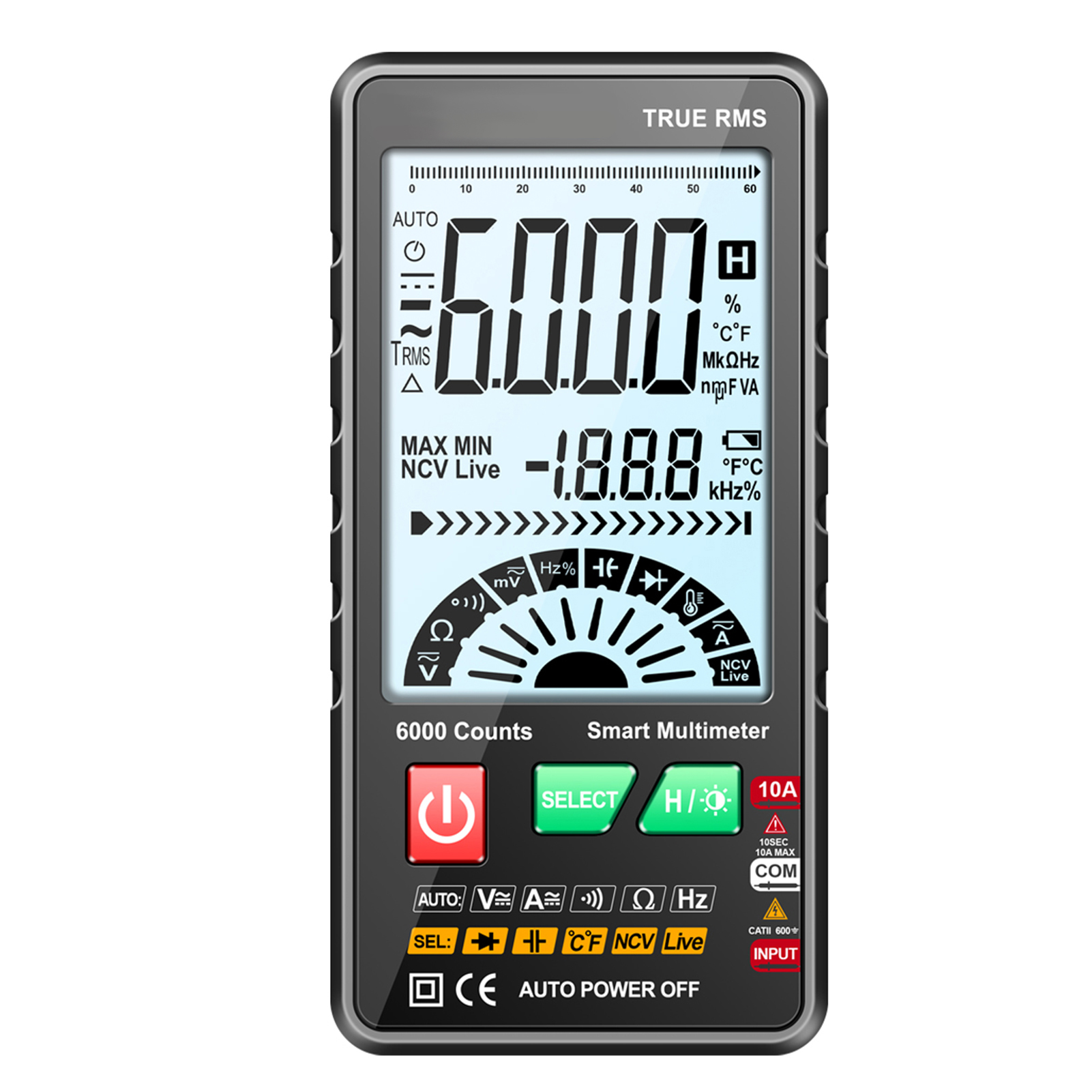 Aneng 616 Automatisches Intelligentes Digitalmultimeter, 6000 Counts, Ncv Rms, Echtes Taschenmultifunktions-voltmeter Mit Taschenlampe, Misst Spannung, Strom, Widerstand, Kapazität Und Frequenz