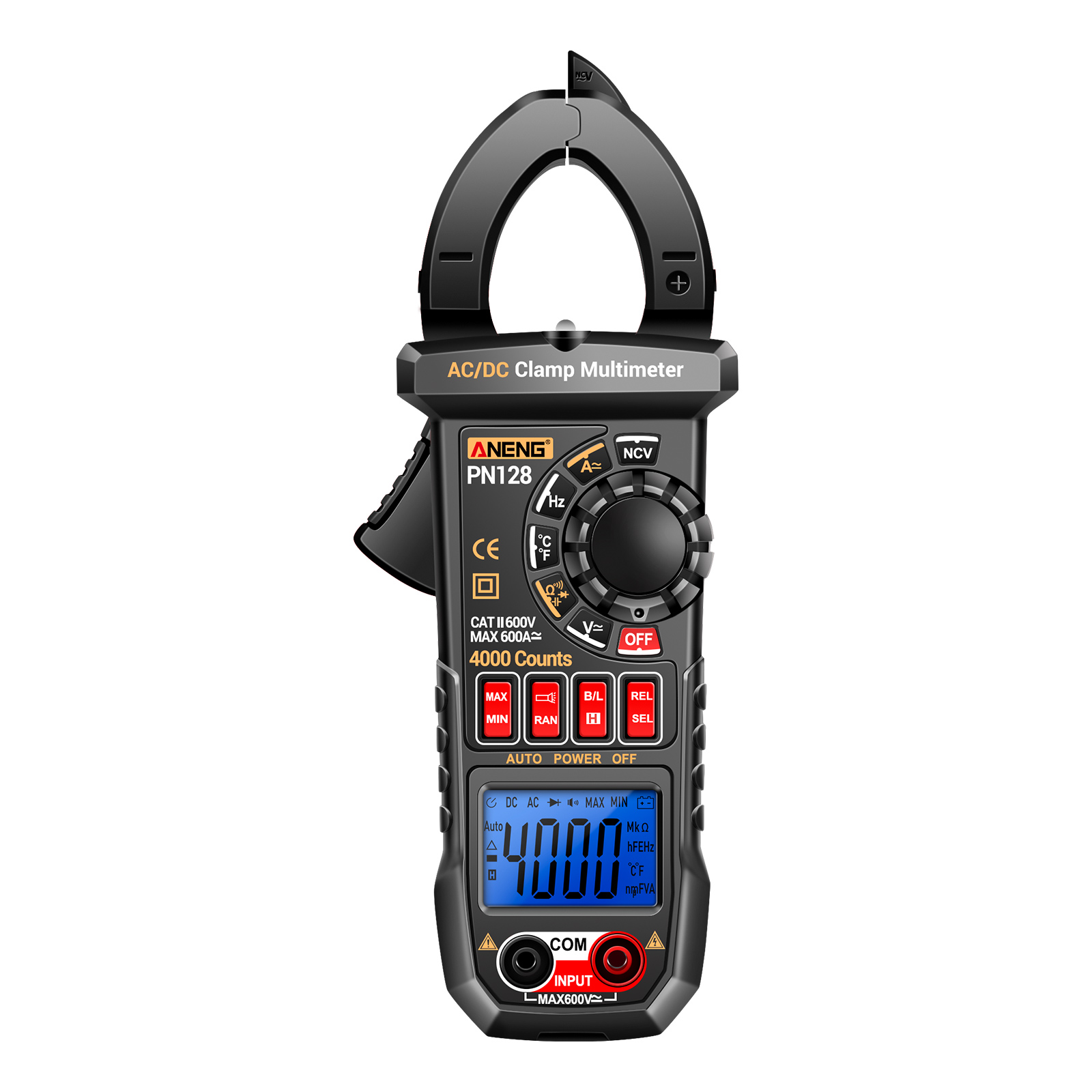 Aneng Pn128 Stromzange 4000 Counts 600a Ac/dc Strommesser Amperemeter Voltmeter Elektrischer Tester True Rms Digitalmultimeter Klemmwerkzeug Widerstandsmessung Kondensator Diode Hz Temperatur