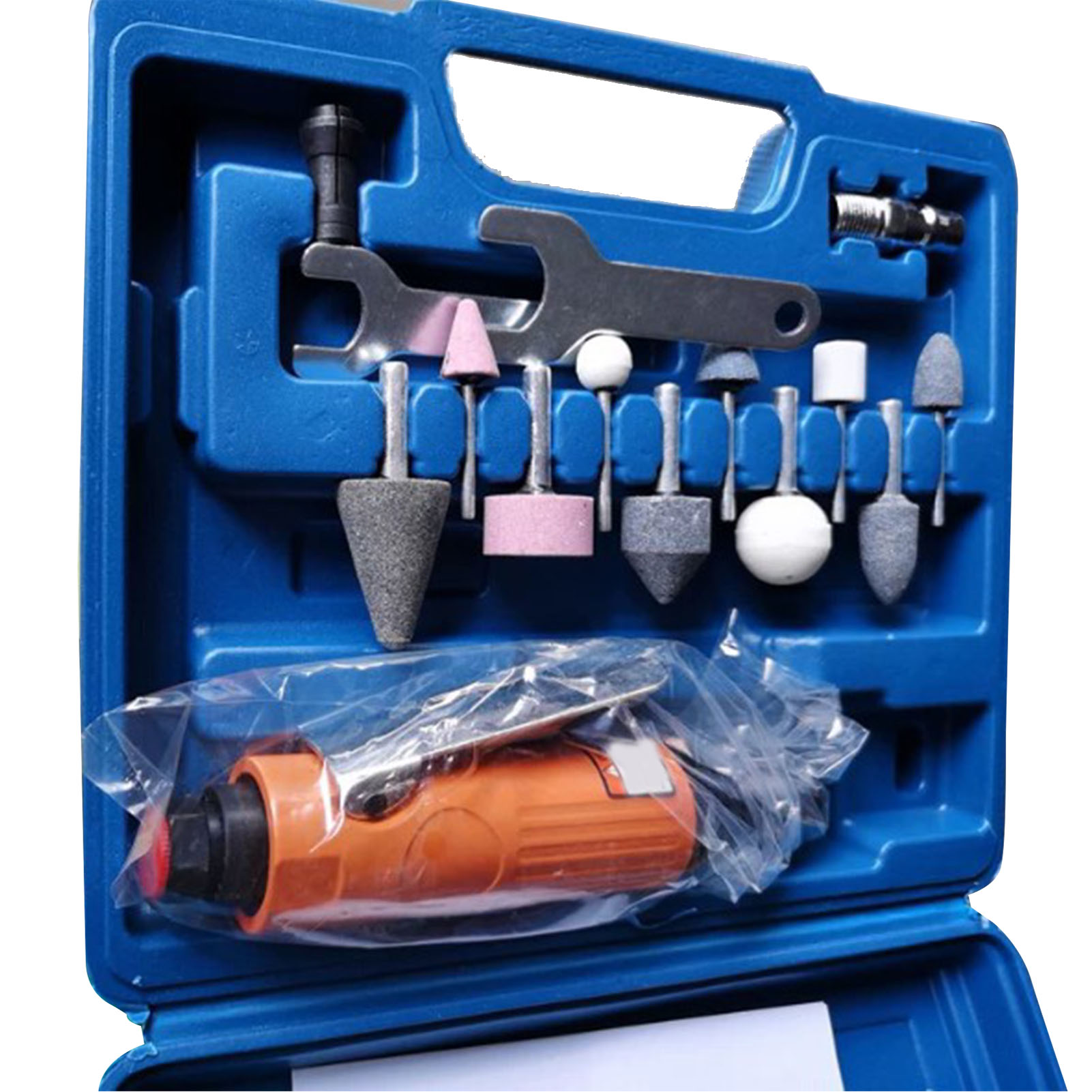 Set Mit 16 Leistungsstarken, Schnelllaufenden Pneumatischen Aluminiumschleifmaschinen Zum Entgraten, Polieren Und Schleifen
