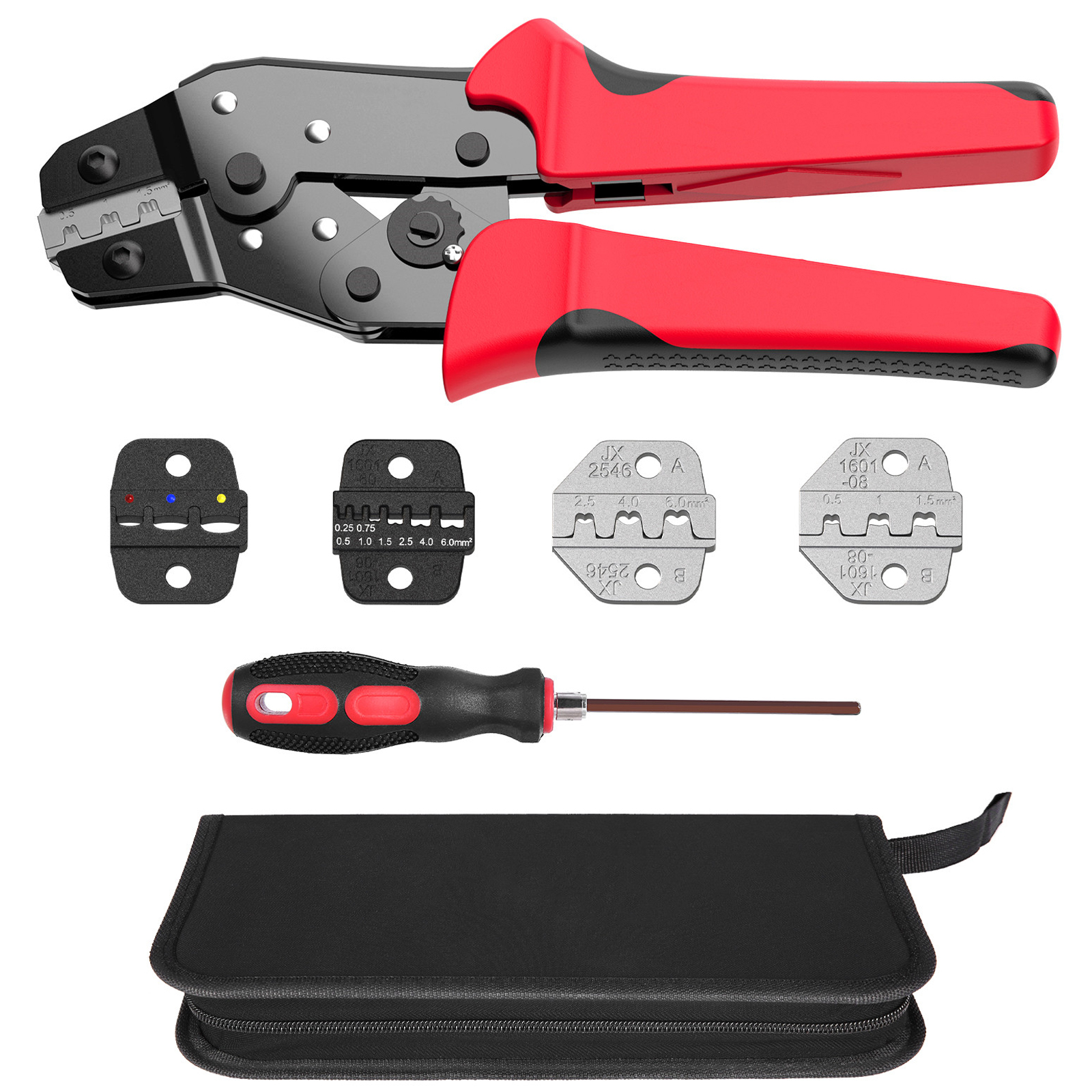 Ratschen-kabelcrimpwerkzeug-set Mit Tasche, 4 Austauschbaren Backen, Einstellbarem Crimpbereich, Multifunktionswerkzeug Für Isolierte Und Unisolierte Solarklemmen Vh Fl Sl