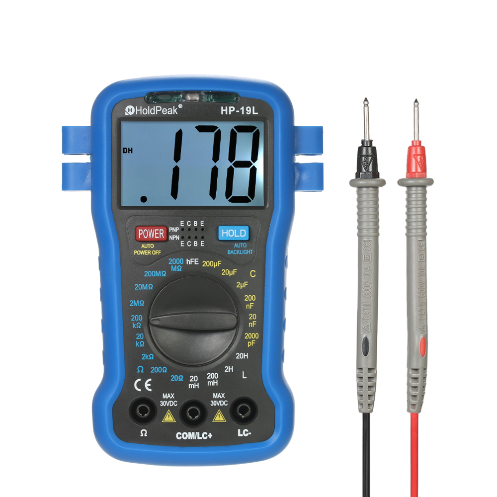 Digitales Lcr-multimeter Von Holdpeak Mit Hintergrundbeleuchtetem Lcd-display Zur Messung Von Widerstand, Kapazität, Induktivität Und Transistoren (hfe) Mit Handschlaufe