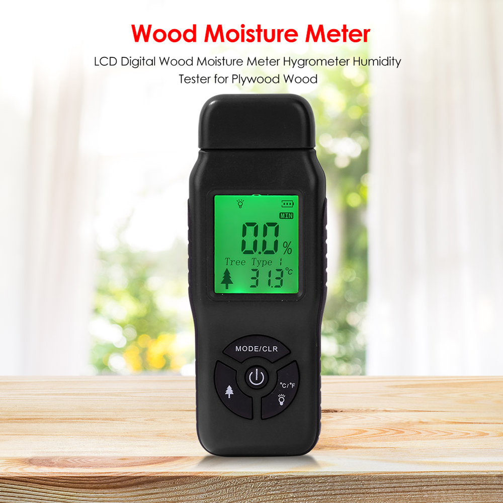 Digitales Holzfeuchtemessgerät Mit Hintergrundbeleuchtetem Lcd-display, Holzfeuchtetester, Misst Feuchtigkeitsgehalt Und Temperatur, Holzartenauswahl
