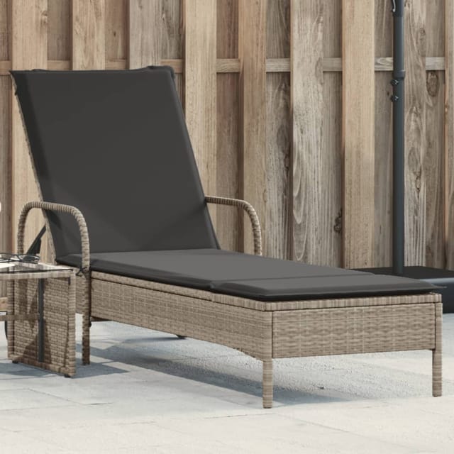 Sonnenliege Mit Rollen Und Auflage Hellgrau Poly Rattan - Vidaxl