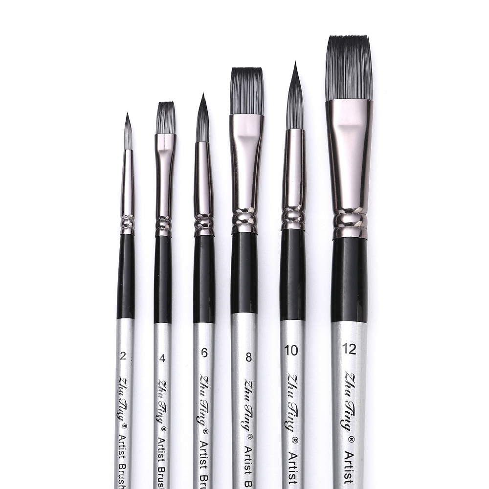 Set Mit 6 Flachen Nylonpinseln Mit Holzgriffen Für Aquarell- Und Gouachemalerei, Zeichenzubehör, Geschenk Für Anfänger, Studenten Und Künstler