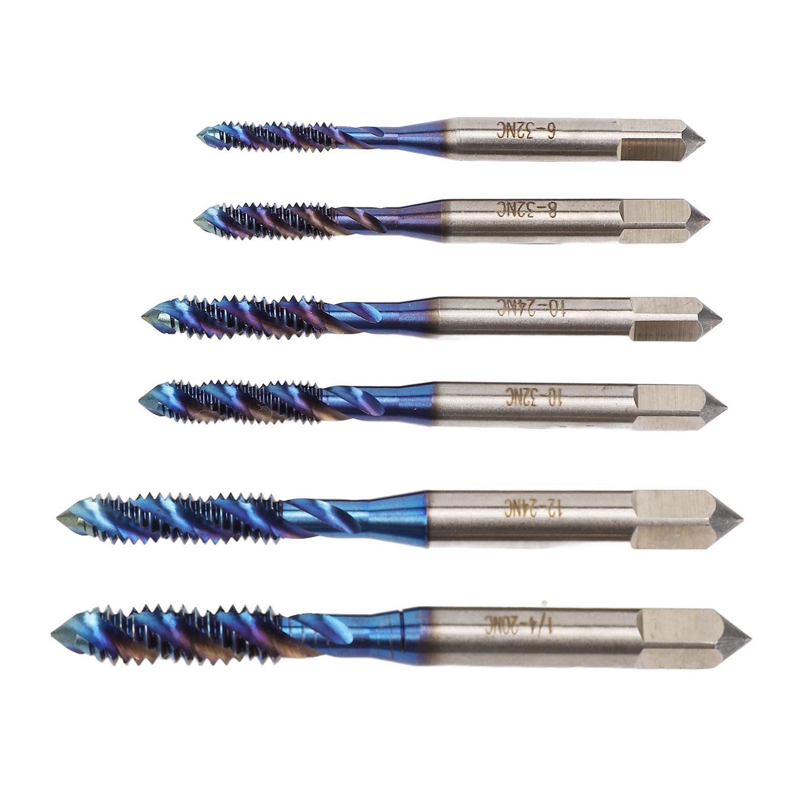Set Mit 6 Standard-us-nano-bohrern Mit Blauem Spiralschaft Zum Gewindeschneiden In Metallen, Aluminium Und Stahl