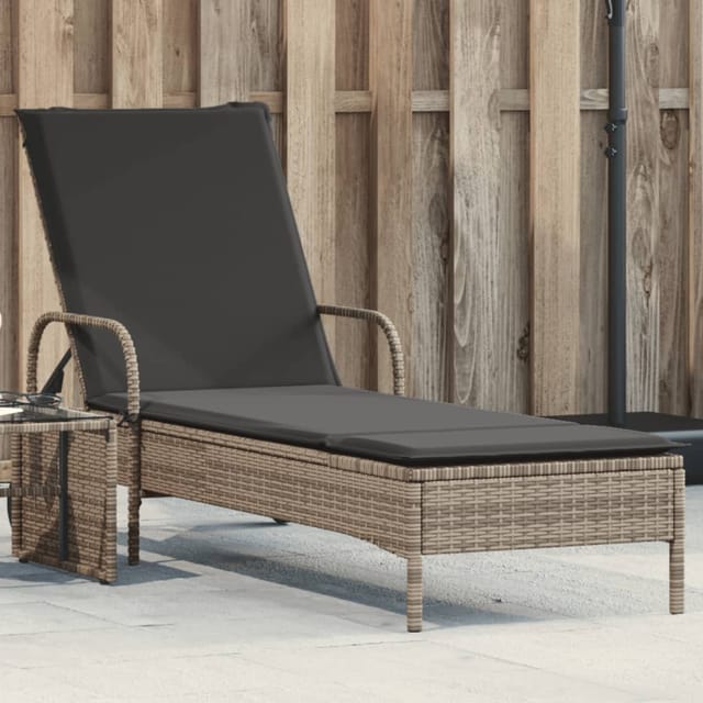 Sonnenliege Mit Rollen Und Auflage Grau Poly Rattan - Vidaxl