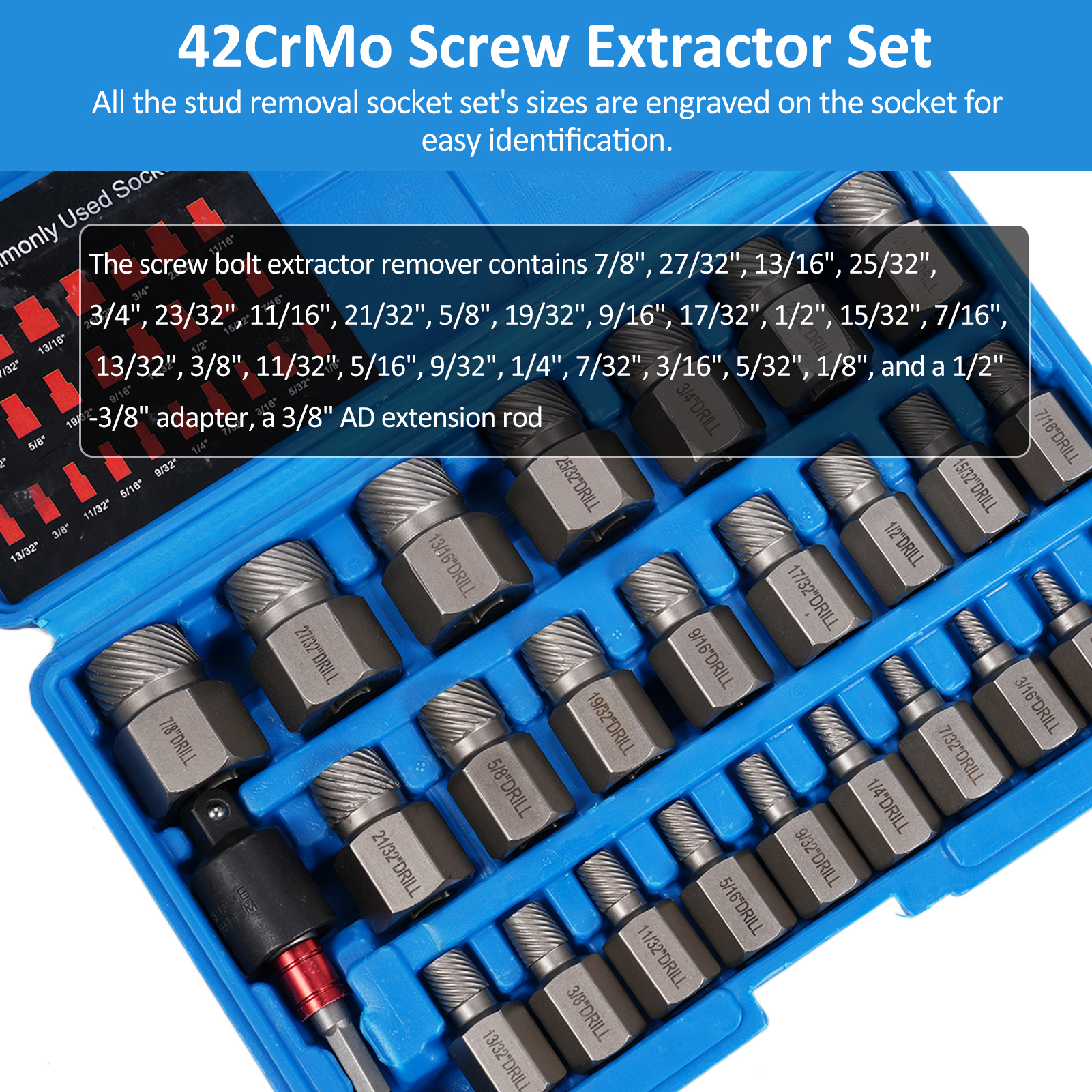 Set Mit 27 Schraubenausdrehern Aus 42crmo, Ausdreher-set Mit 3/8"-sechskantantrieb, Mehrschneider Zum Entfernen Beschädigter Bolzen, Schrauben Und Muttern.