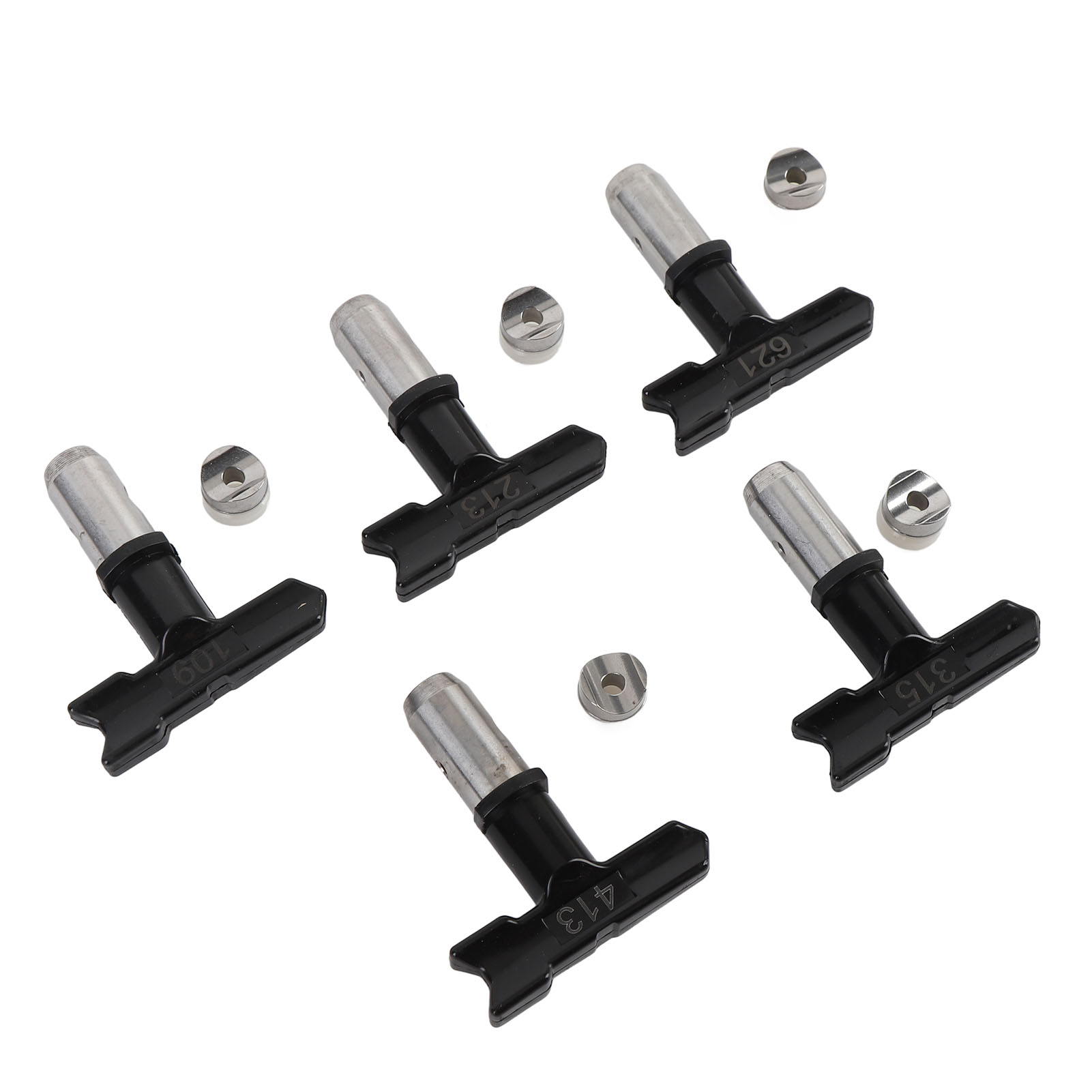 5-teiliges Airless-spritzdüsen-set, Farbspritzpistolen-ersatzteile 109 213 315 413 621 Schwarz