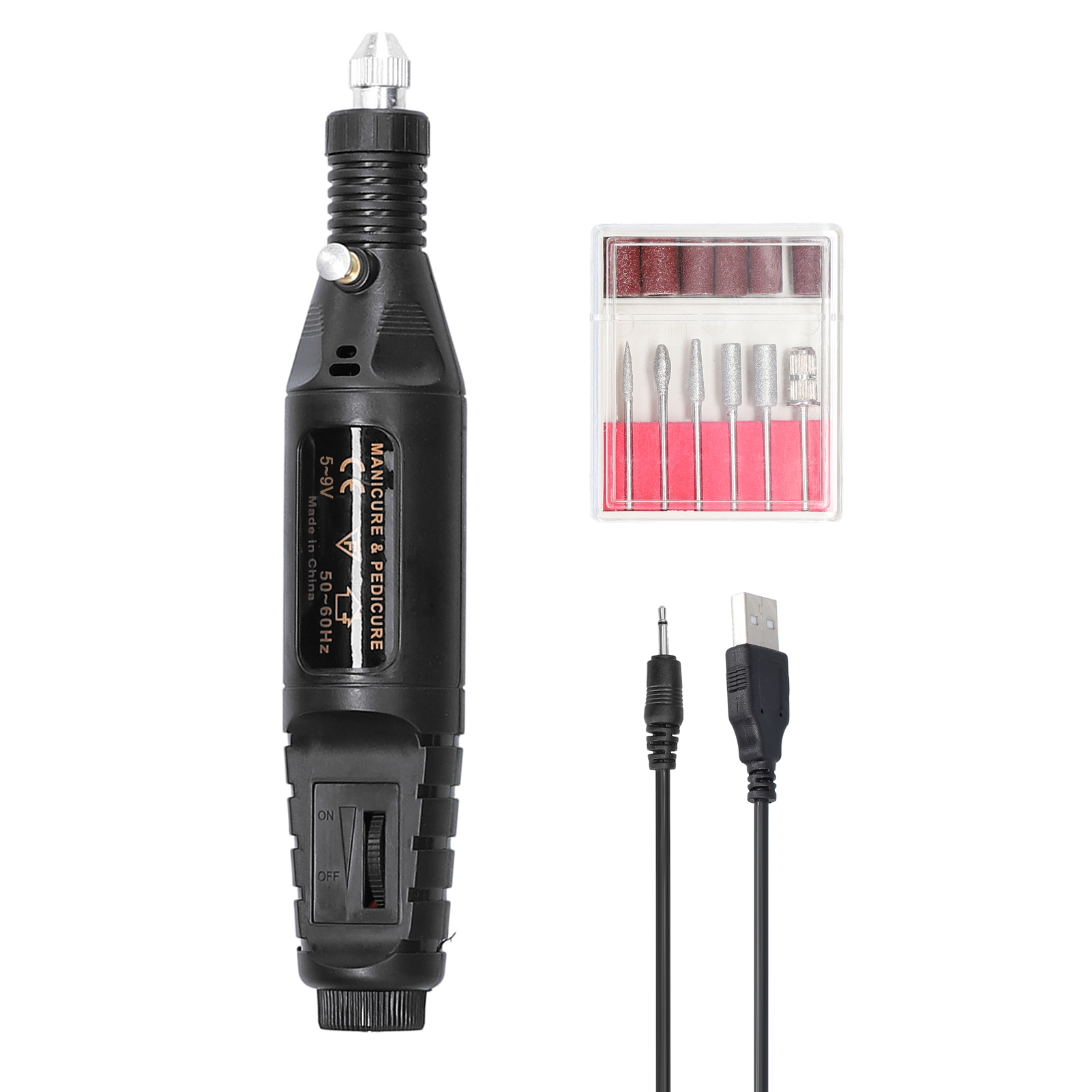 Mini-elektrobohrmaschine Mit Usb-anschluss Zur Gel-nagelentfernung, Einstellbare Drehzahl 3000–20000 U/min, Schleifscheiben-set Mit 6 Aufsätzen