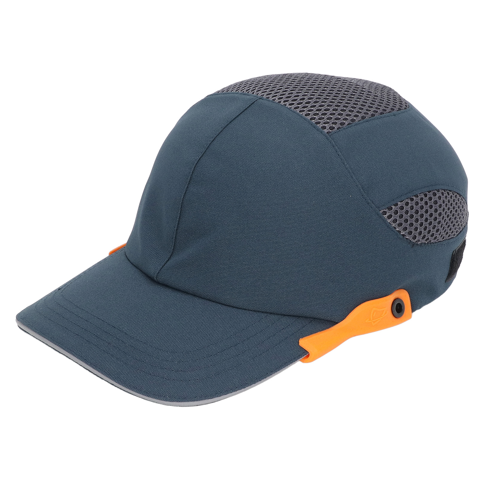 Schützende Baseball- Und Arbeitskappe Mit Schirm, Atmungsaktiv, Verstellbar, Blau Mit Orangefarbenem Besatz.