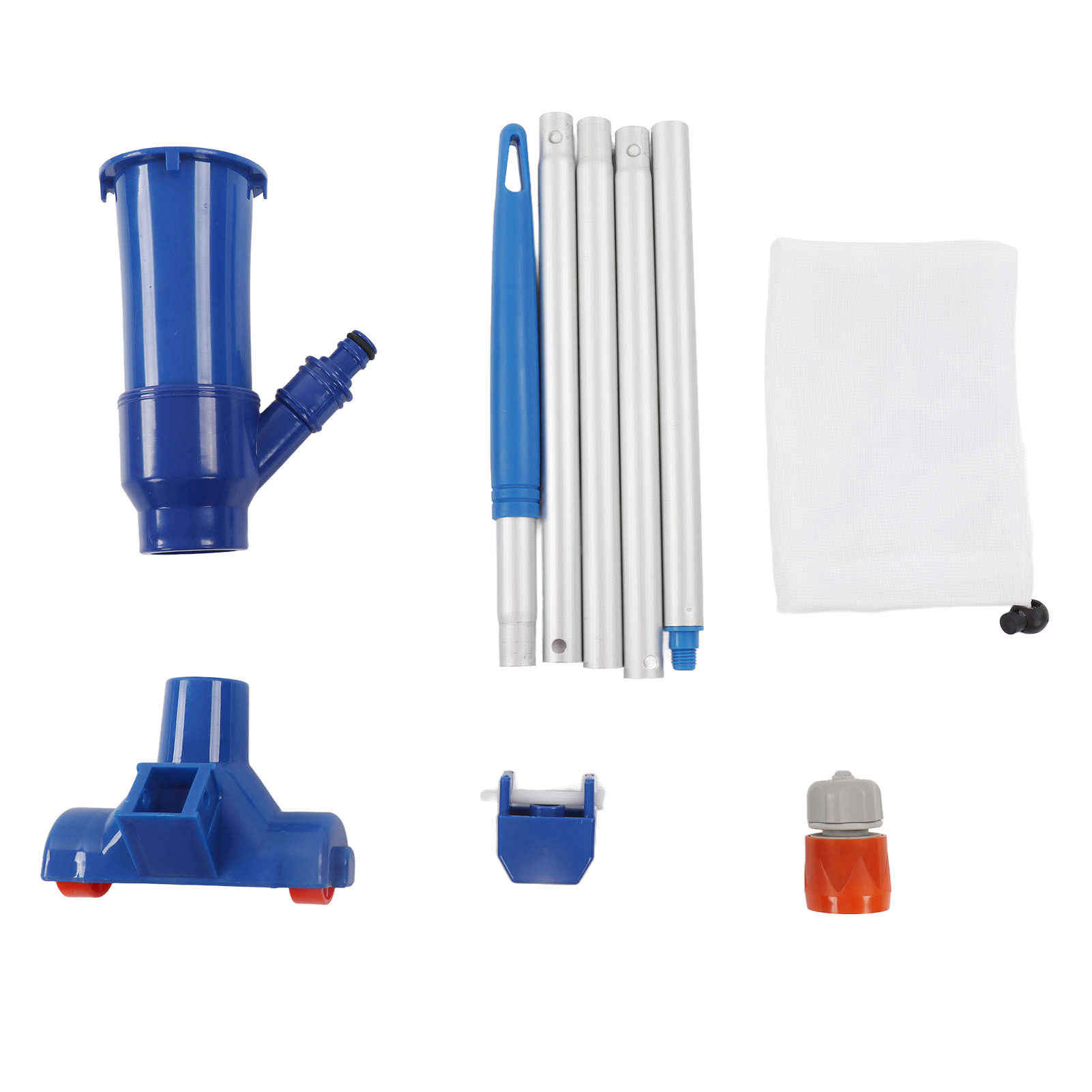 Tragbarer Pool- Und Teichsauger Mit 5-teiligem Aluminiumstiel Und Feinmaschigem Nylon-netzbeutel Für Whirlpool Und Spa, Blau, Eu-standard