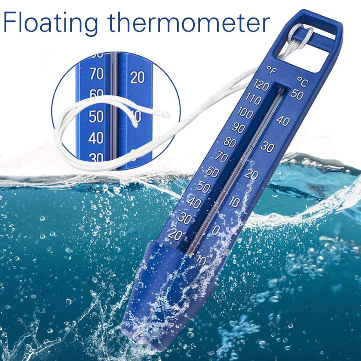 Umweltfreundliches, Blaues Pp-poolthermometer Mit Trageband, Präzise Temperaturanzeige (0–50 °c/30–120 °f), 24,8 X 4,8 X 4 Cm, Für Schwimmbad, Whirlpool, Babybadewanne Und Teich